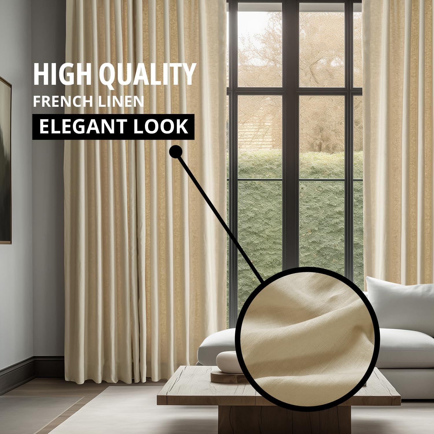 HPD HALF PRICE DRAPES French Linen Curtains 108 Inches Long Room Darkening Curtains for Bedroom & Living Room 50 X 108, (1 Panel), Walnut Beige