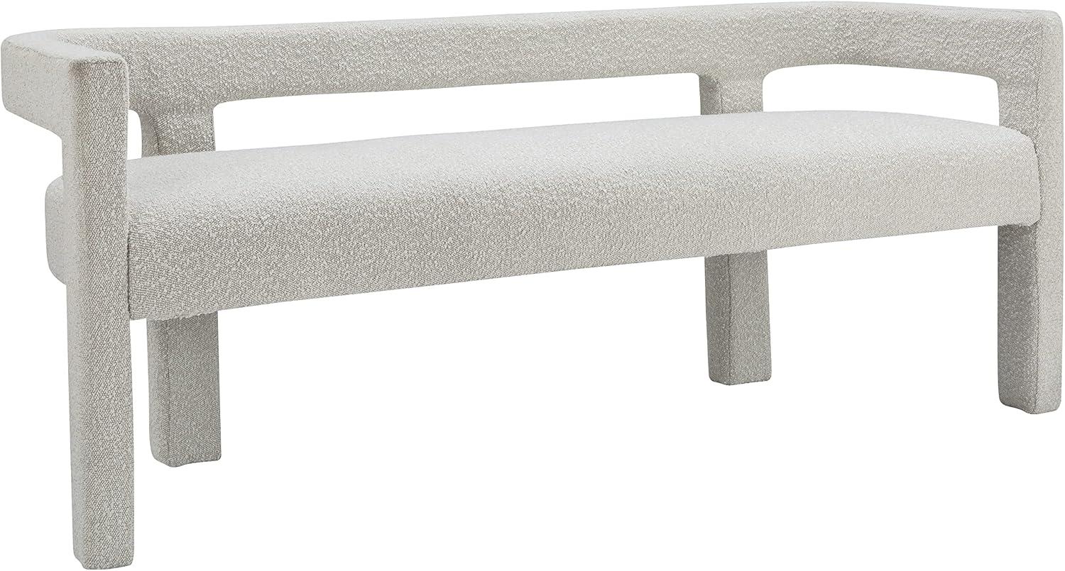 Meridian Furniture Boucle Fabric Contemporary Bedroom Fabric Bench with Rounded Back, Cream