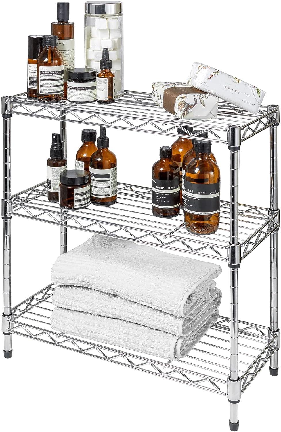 Seville Classics Mini 3-Tier Steel Wire Shelf Organizer Shelving for Cabinets, Bath, Kitchen, Countertop, 17. 5" W x 7. 5" D, Chrome