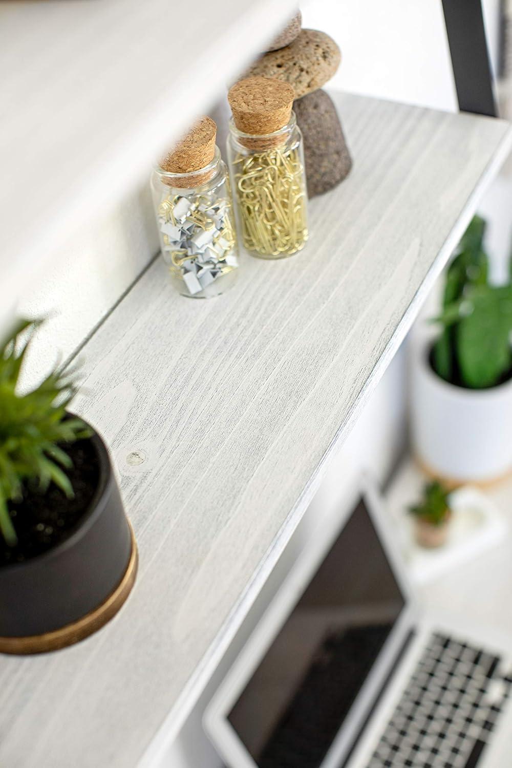 Rustic White and Black 2-Tier Floating Wall Shelf