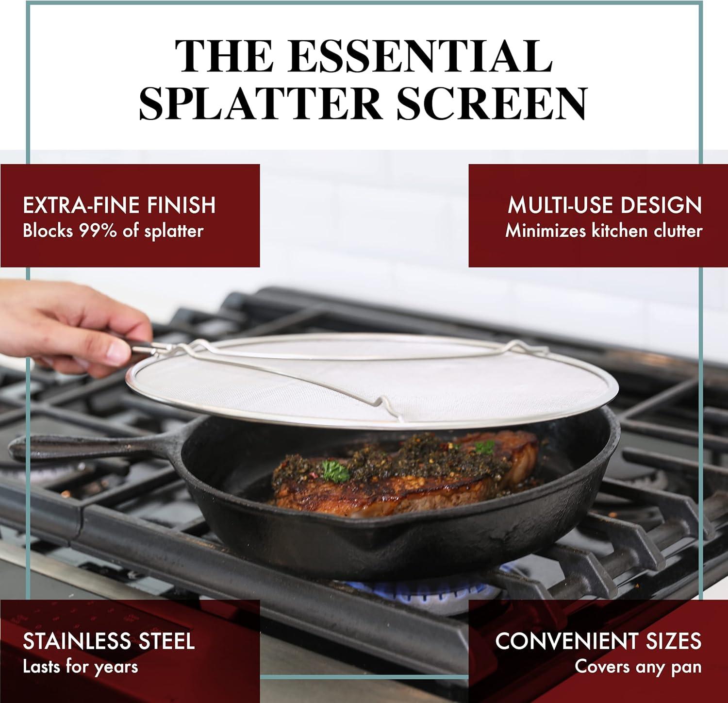 Grease Splatter Screen for Frying Pan 15" - Stops 99% of Hot Oil Splash - Protects Skin from Burns - Splatter Guard for Cooking - Iron Skillet Lid Keeps Kitchen Clean - Stainless Steel (15 inch)