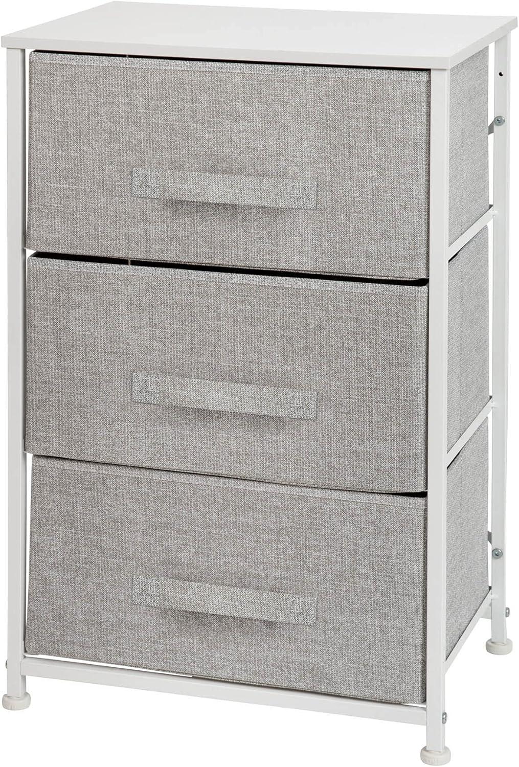 Malone 3 Drawer Vertical Storage Dresser with Wood Top & Fabric Pull Drawers