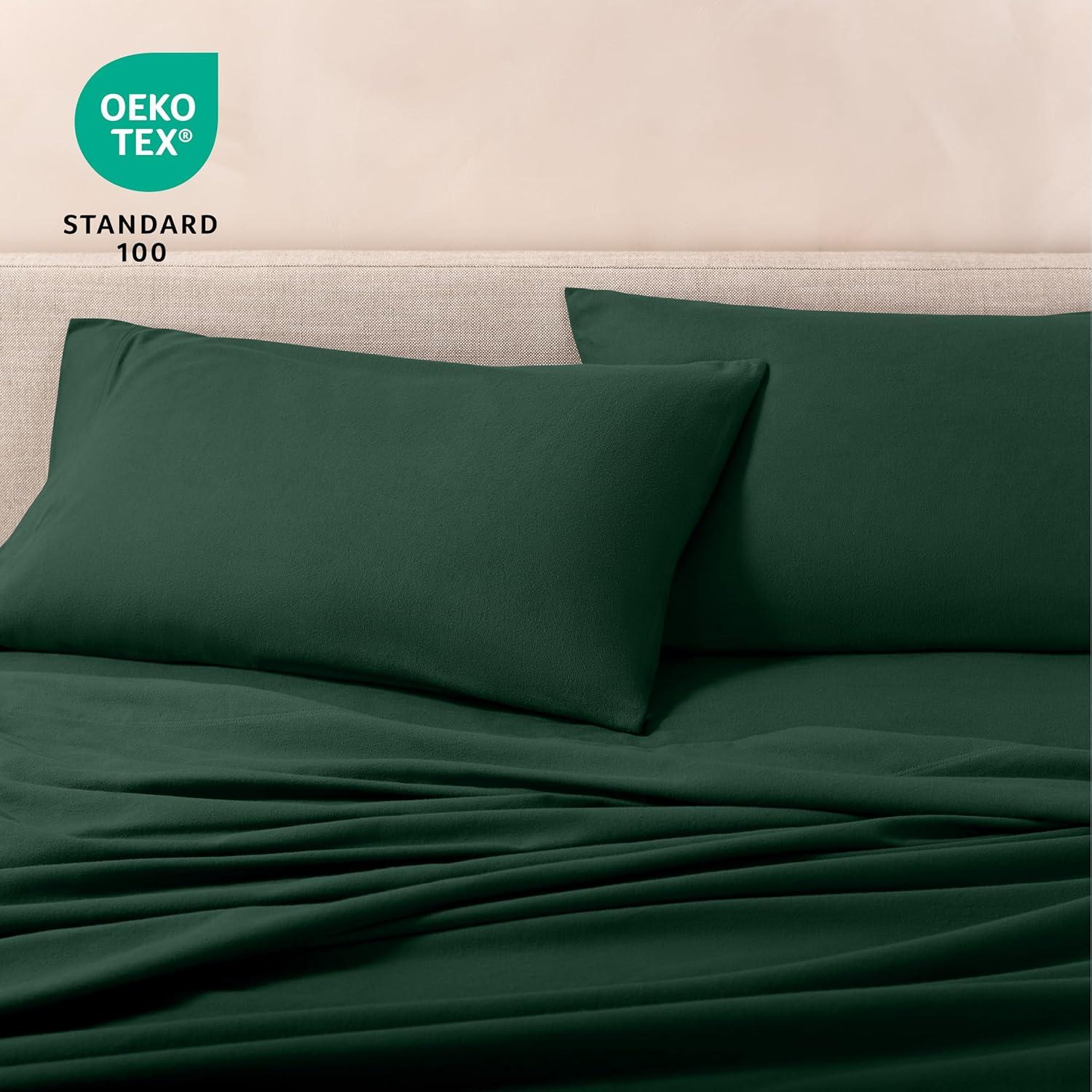 Forest Green Cotton Flannel Twin Sheet Set by Bare Home