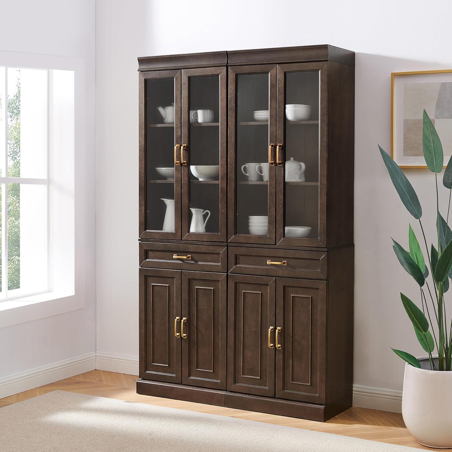 Stanton 78" Brown MDF Glass Door Kitchen Pantry Cabinet Set