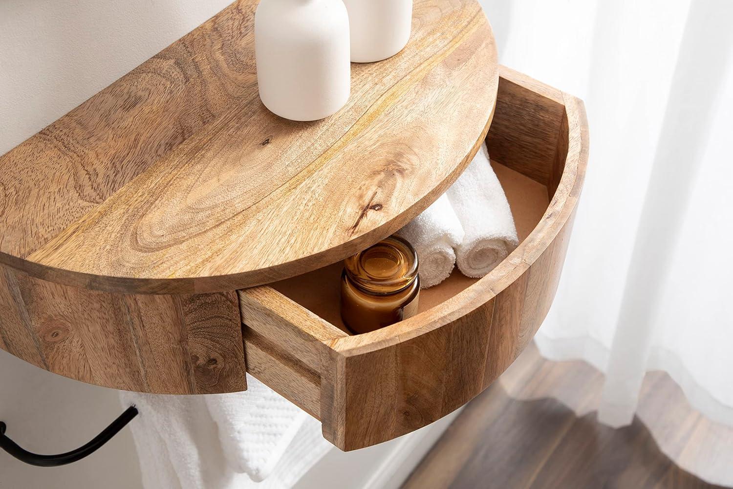 Kate and Laurel Reid Half Circle Wood Floating Side Table, 20x11x6, Natural