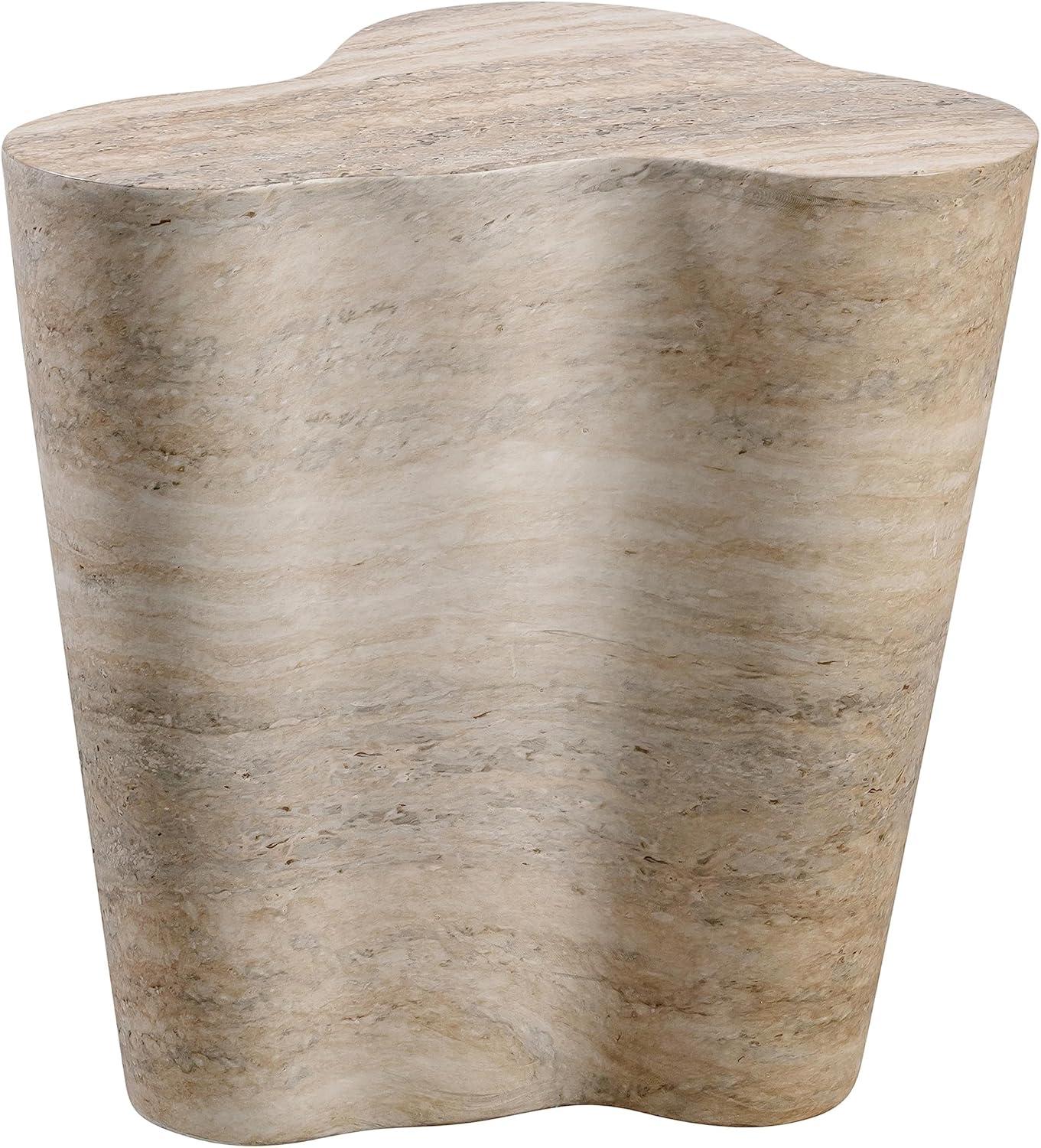 Gray Travertine Free Form Stone Side Table