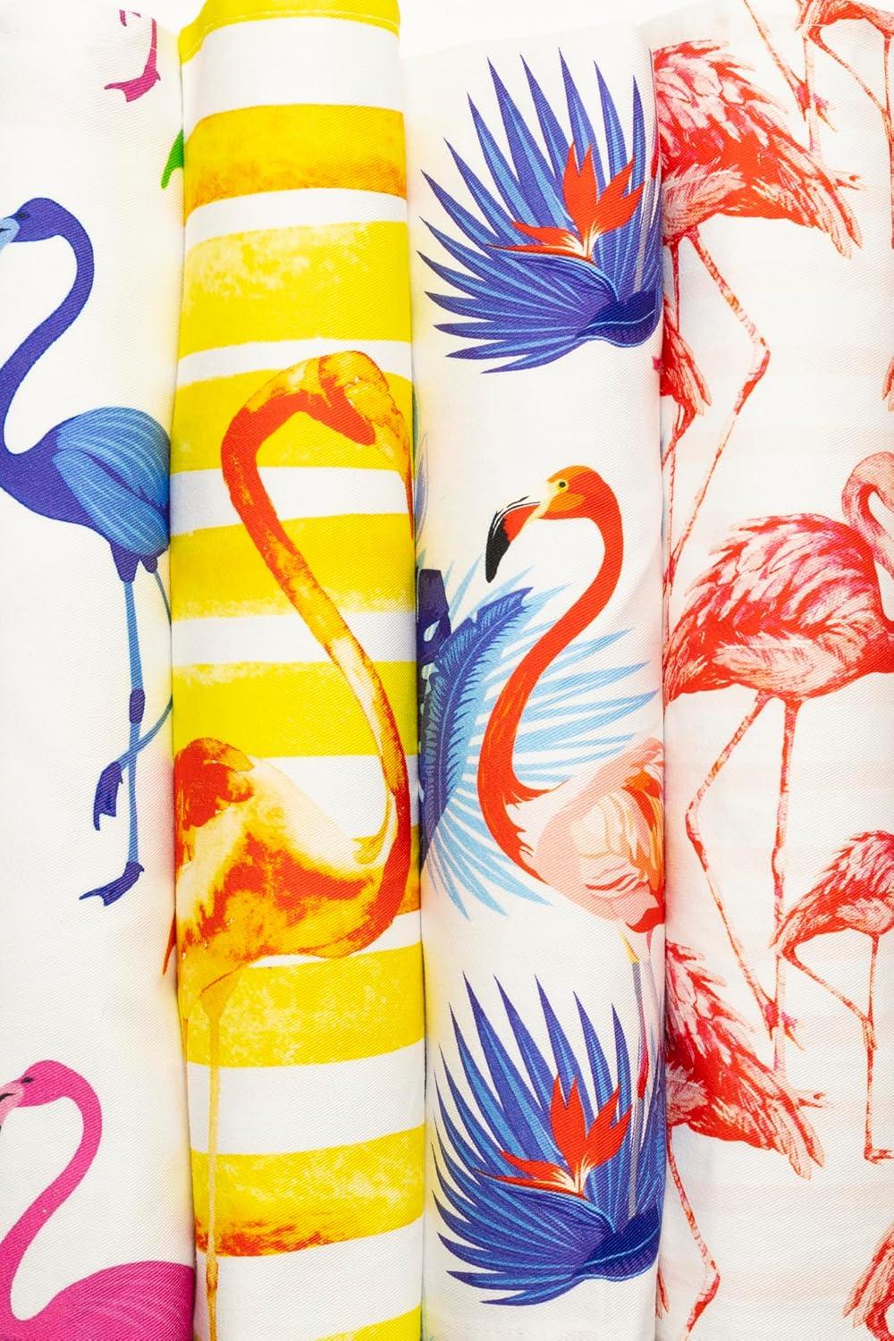 Oldehall Multicolor Variety Pack of Four - Vibrant and Colorful Flamingo Kitchen Towels/Flamingo Tea Towels for Daily Use & Home Decoration Original, Blue, Yellow & Red Designs C42