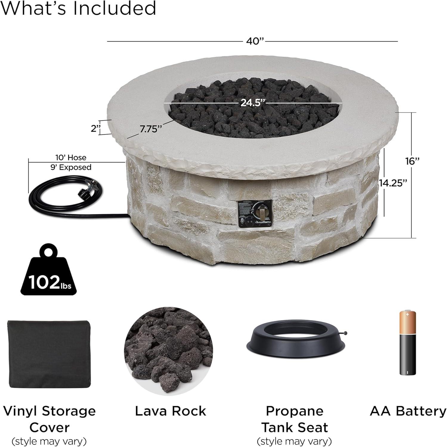 Real Flame Scottsdale 40" Round Stone Propane Fire Pit Table By Real Flame