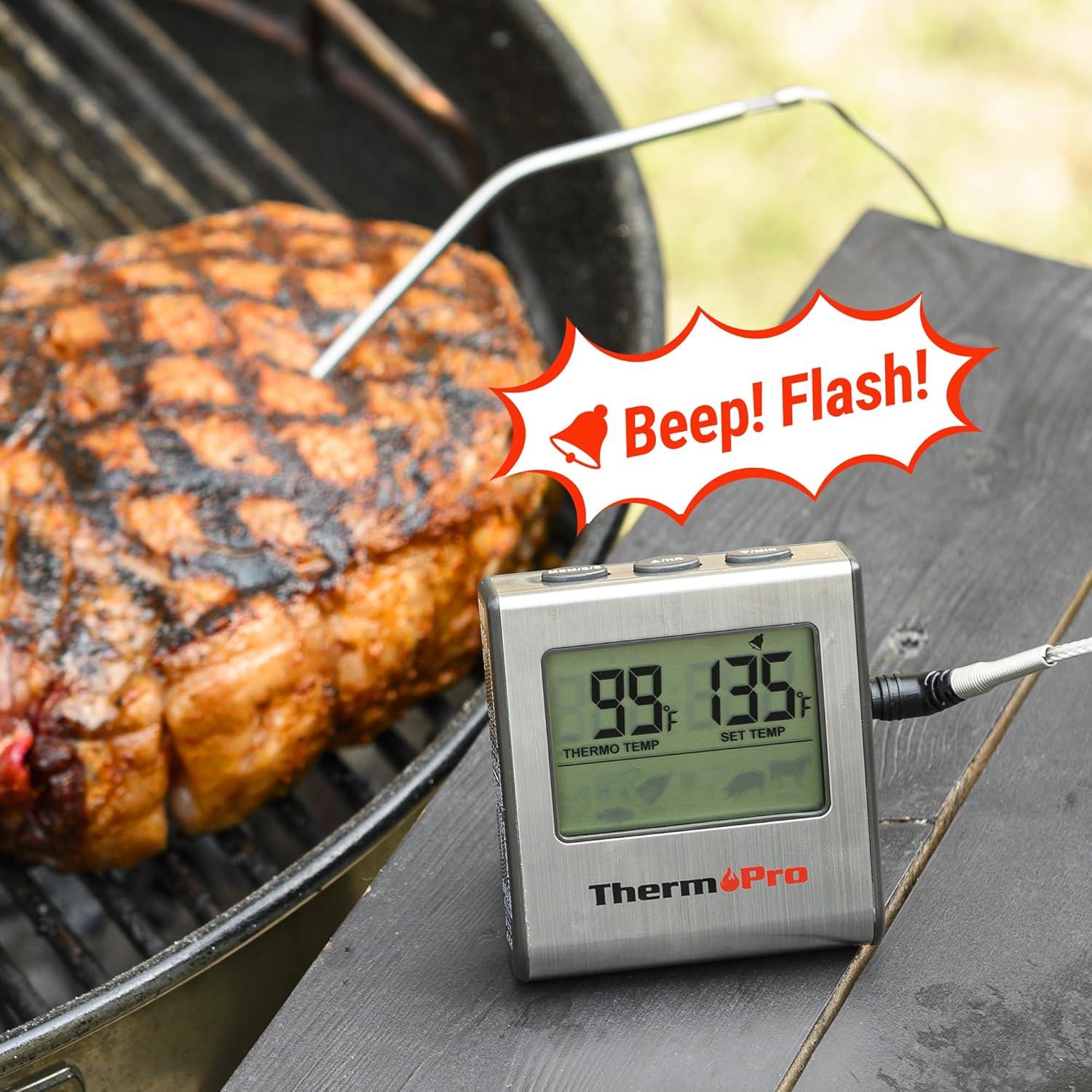 ThermoPro TP16SW Digital Meat Thermometer for Cooking and Grilling, BBQ Food Thermometer with Backlight and Kitchen Timer, Grill Temperature Probe Thermometer for Smoker, Barbecue, Oven, Cookware