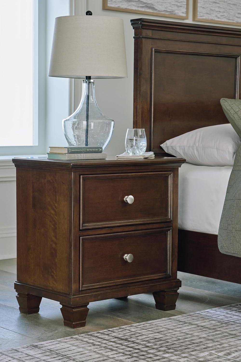 Black Hardwood 2-Drawer Nightstand with Satin Nickel Knobs