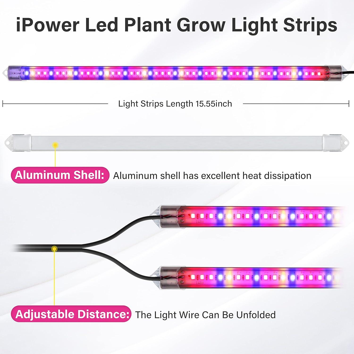iPower LED Grow Light for Indoor Plants, 20W Grow Light Strips with Auto On/Off Timer, Plant Light Bars for Succulents