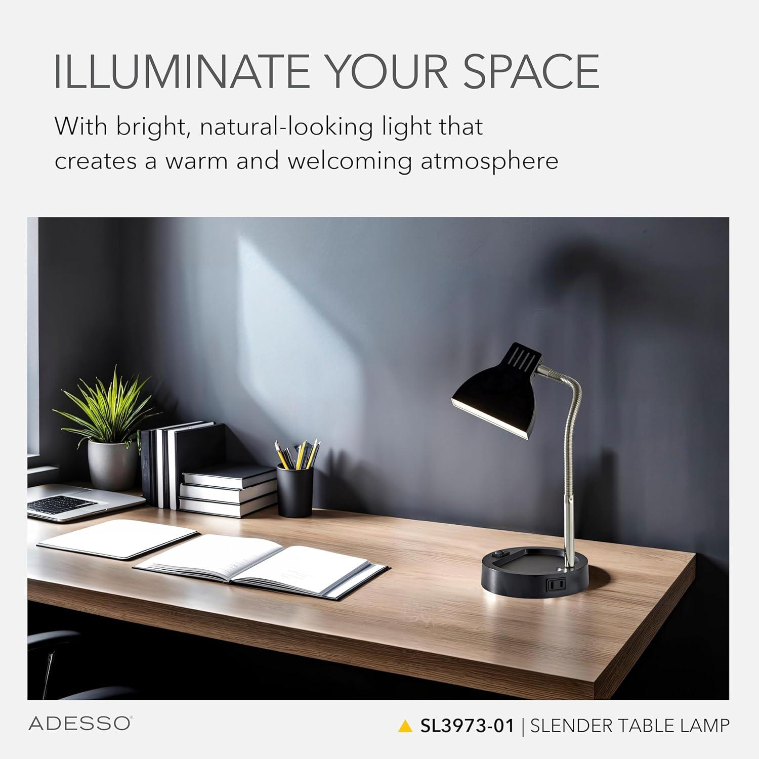 Adesso Slender Desk Lamp: Energy-Efficient 4W LED, Adjustable Gooseneck, ETL Listed, Modern Style