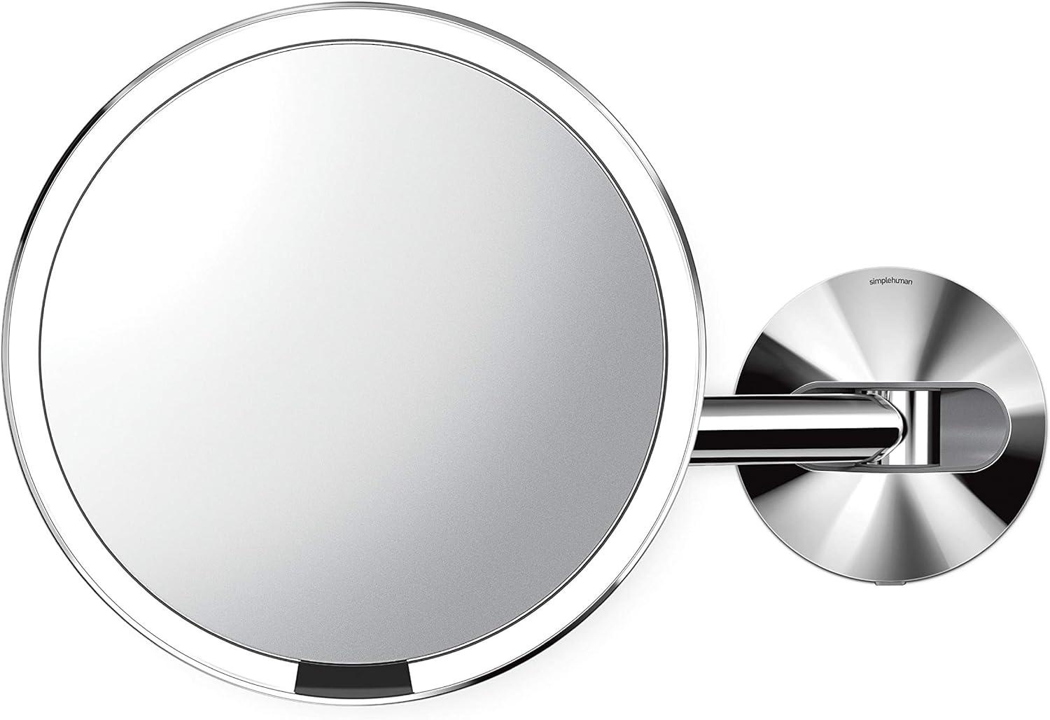 Polished Stainless Steel Wall Mounted Sensor Mirror with 5x Magnification