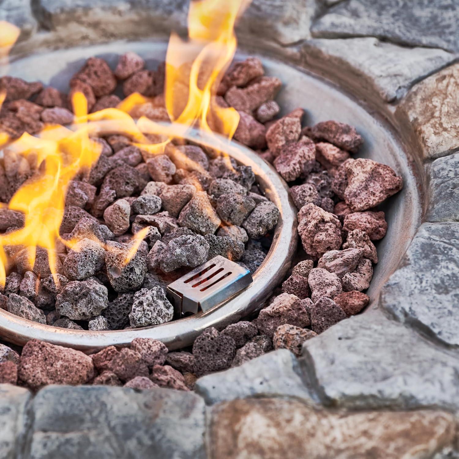 Gray 28" Round Stone Propane Gas Fire Pit