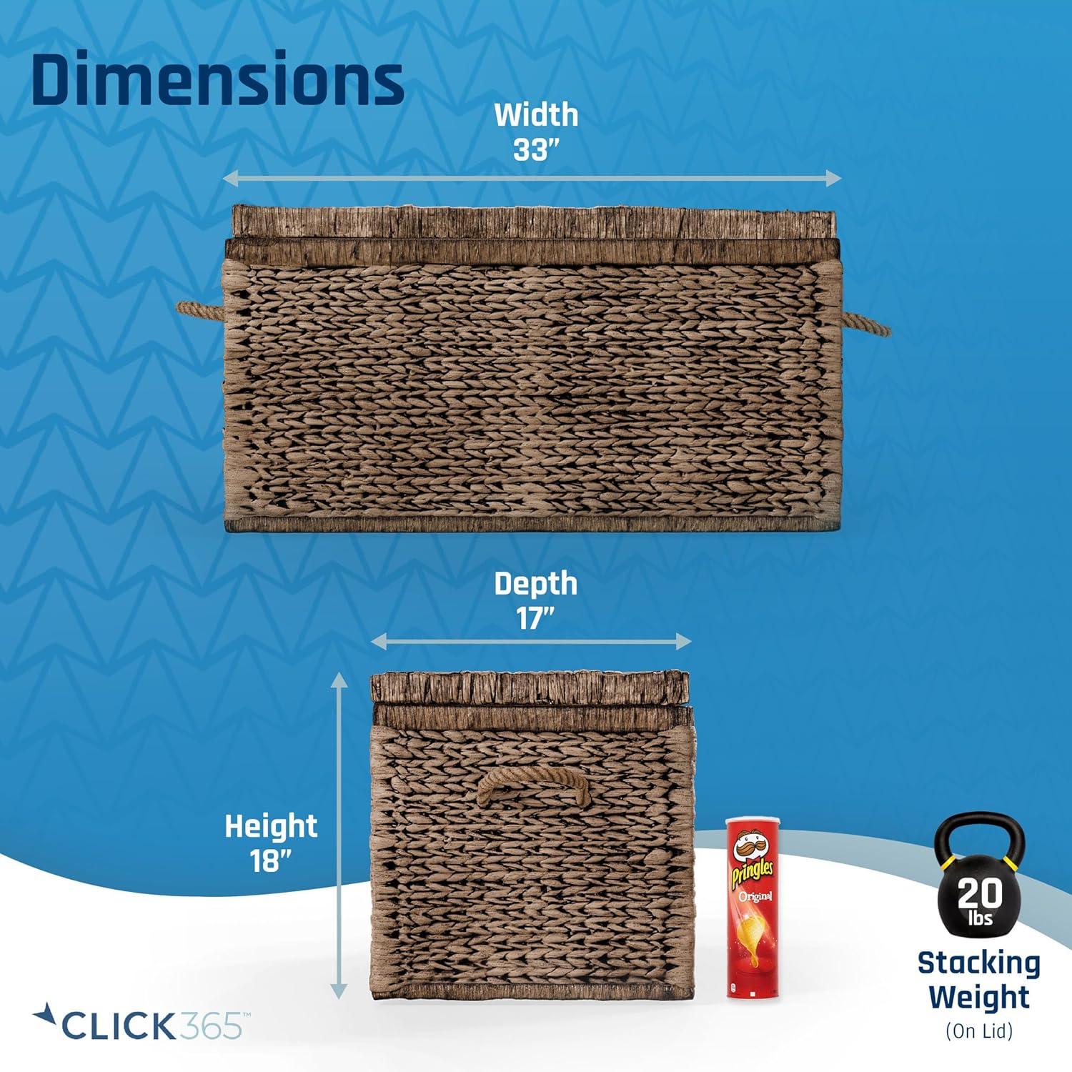 ClickDecor Farmhouse Wicker Trunk Rustic: Metal Frame, Hinged Lid, No Assembly, 66lb Capacity