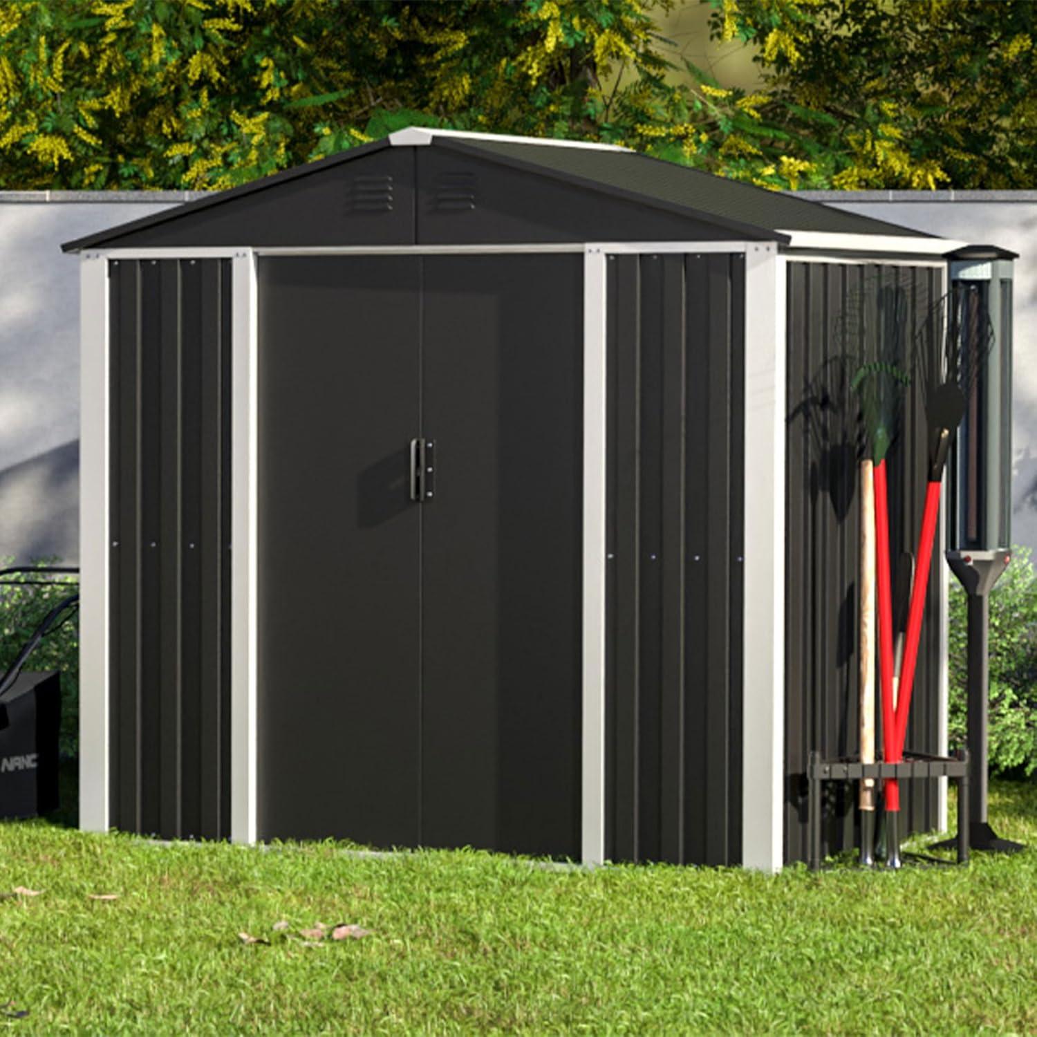 AOBABO Metal Outdoor Utility Tool Storage Shed with Roof Slope Design, Door and Lock for Backyards, Gardens, Patios and Lawns