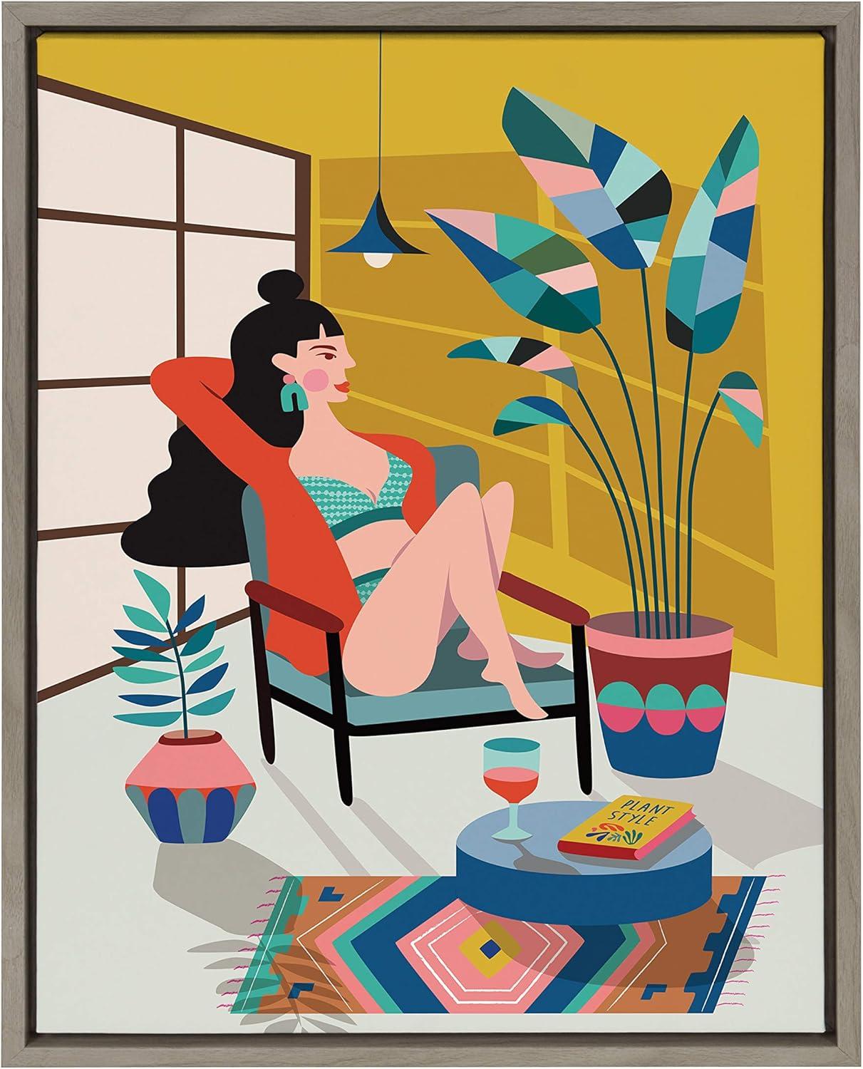 18" x 24" Sylvie Plant Lady Framed Canvas by Rachel Lee Gray - Kate & Laurel All Things Decor: Modern Style, Plastic Frame