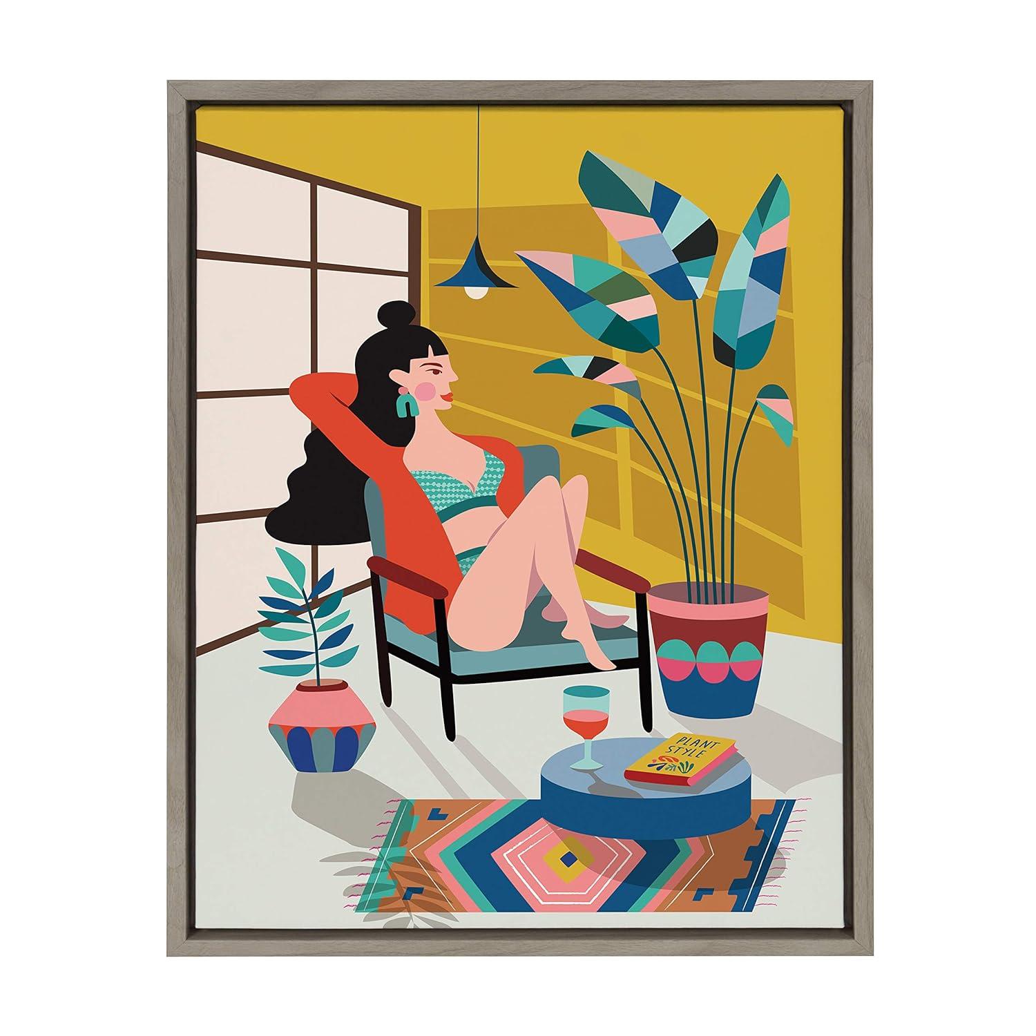 18" x 24" Sylvie Plant Lady Framed Canvas by Rachel Lee Gray - Kate & Laurel All Things Decor: Modern Style, Plastic Frame