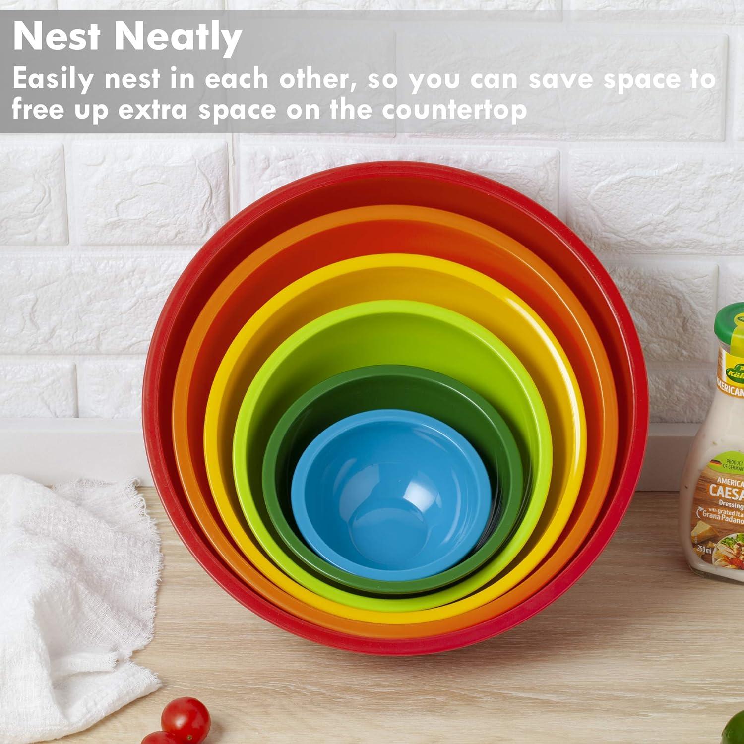 Colorful Plastic Nesting Mixing Bowls Set, 6-Piece