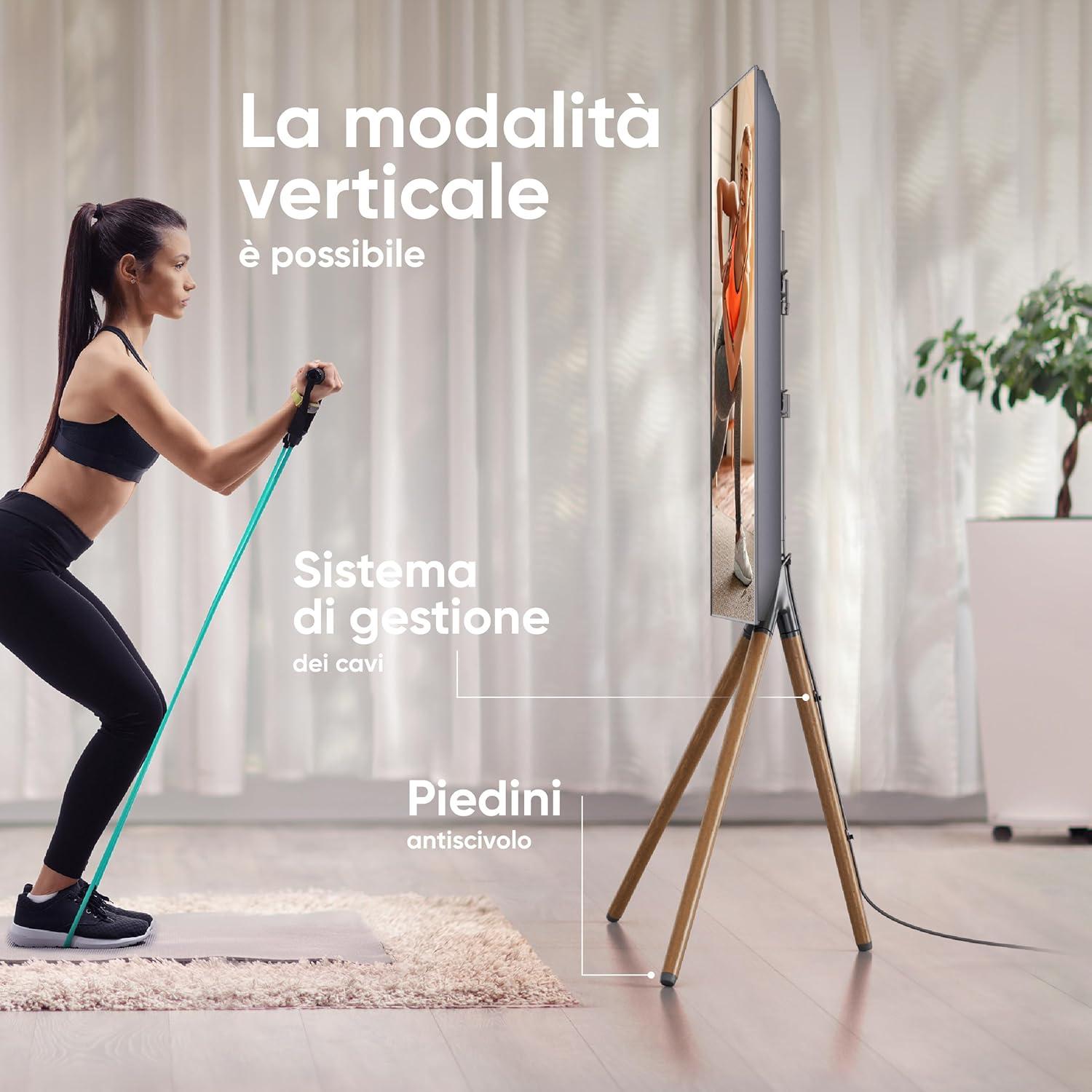 ONKRON Tripod TV Stand Wood for TVs up to 65" and 77 lbs, Swivel Floor Corner TV Stand Adjustable