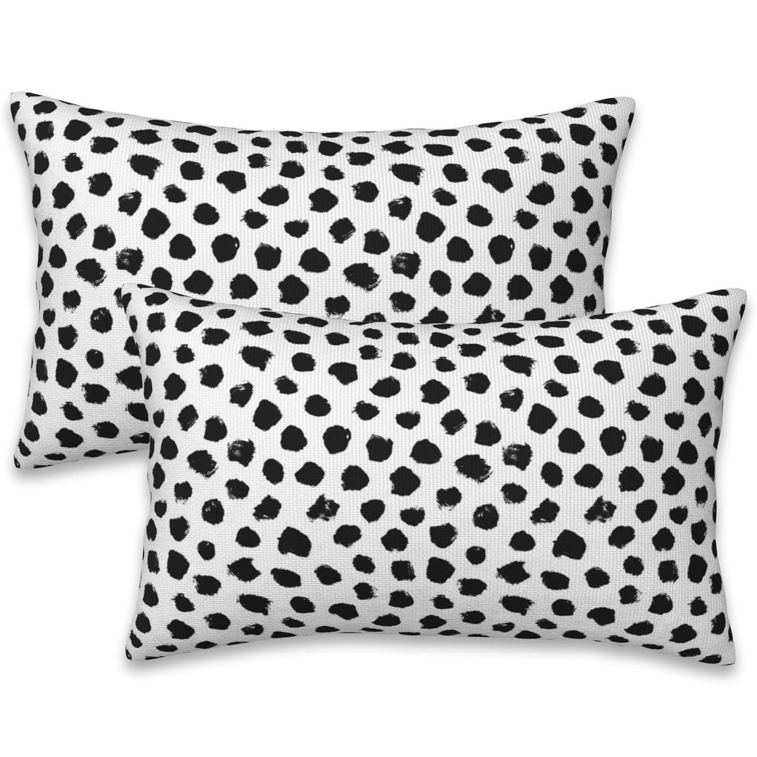 Polka Dots Decorative Throw Pillow Cover Case Brush Strokes Dots Cotton Linen Outdoor Pillow Cases Square Cushion Covers for Sofa Couch Bed Car 18x18 inch Black