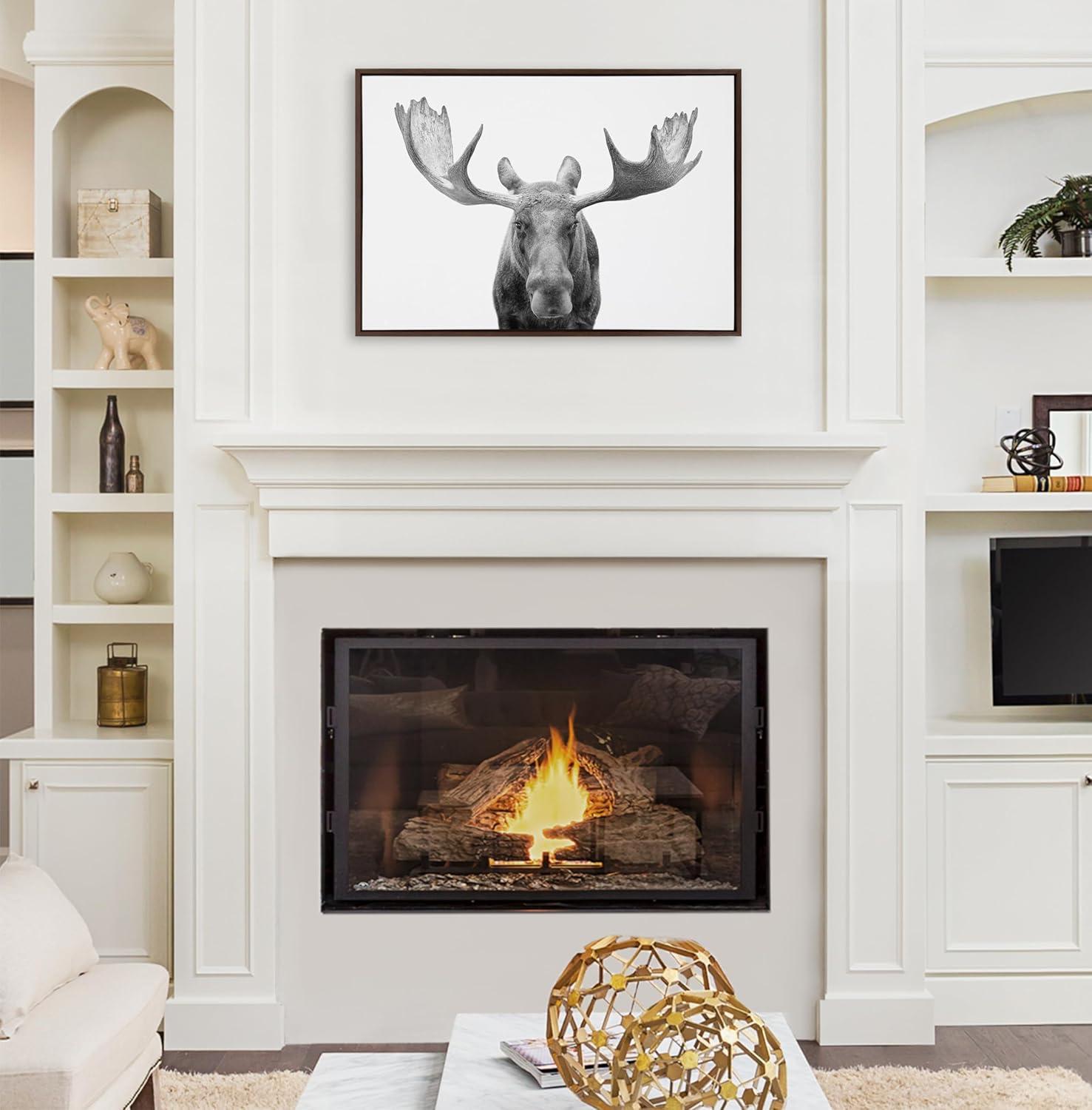 Kate & Laurel All Things Decor Sylvie Moose Black and White Framed Wall Art by Amy Peterson Art Studio Brown