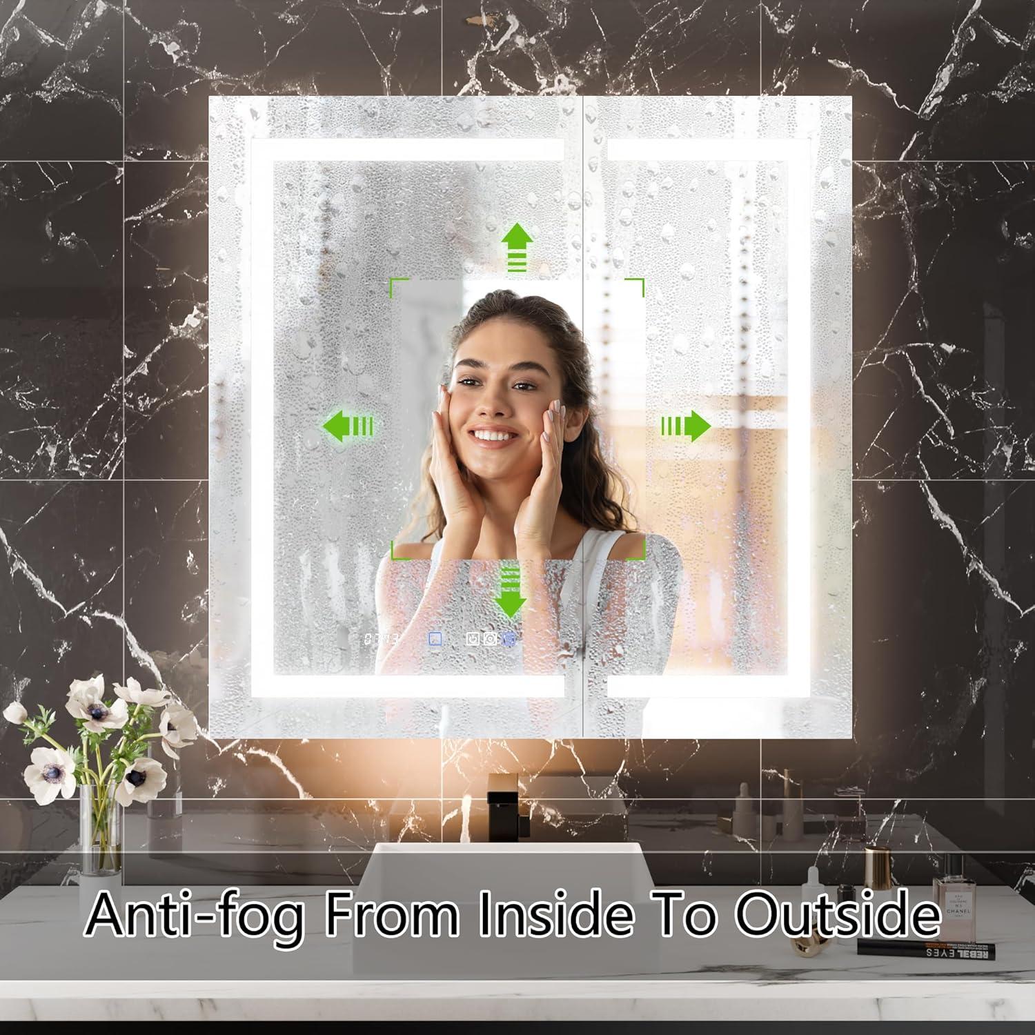 MEDUNJESS 72''x36'' Surface or Recessed Mount LED Medicine Cabinet with Mirror and Defogger 3 doors Medicine Cabinet