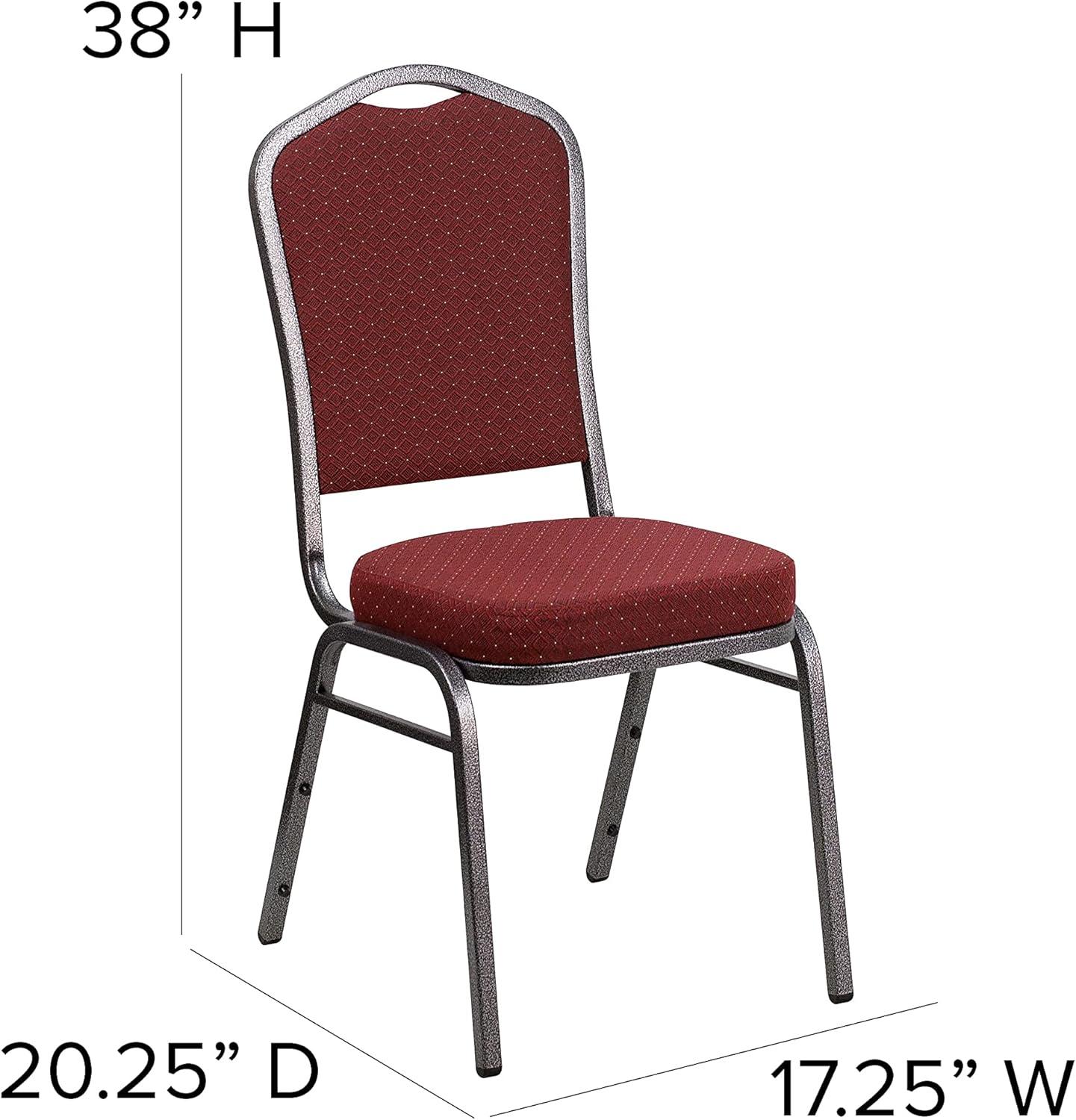 Burgundy Patterned Fabric Stacking Banquet Chair with Silver Frame