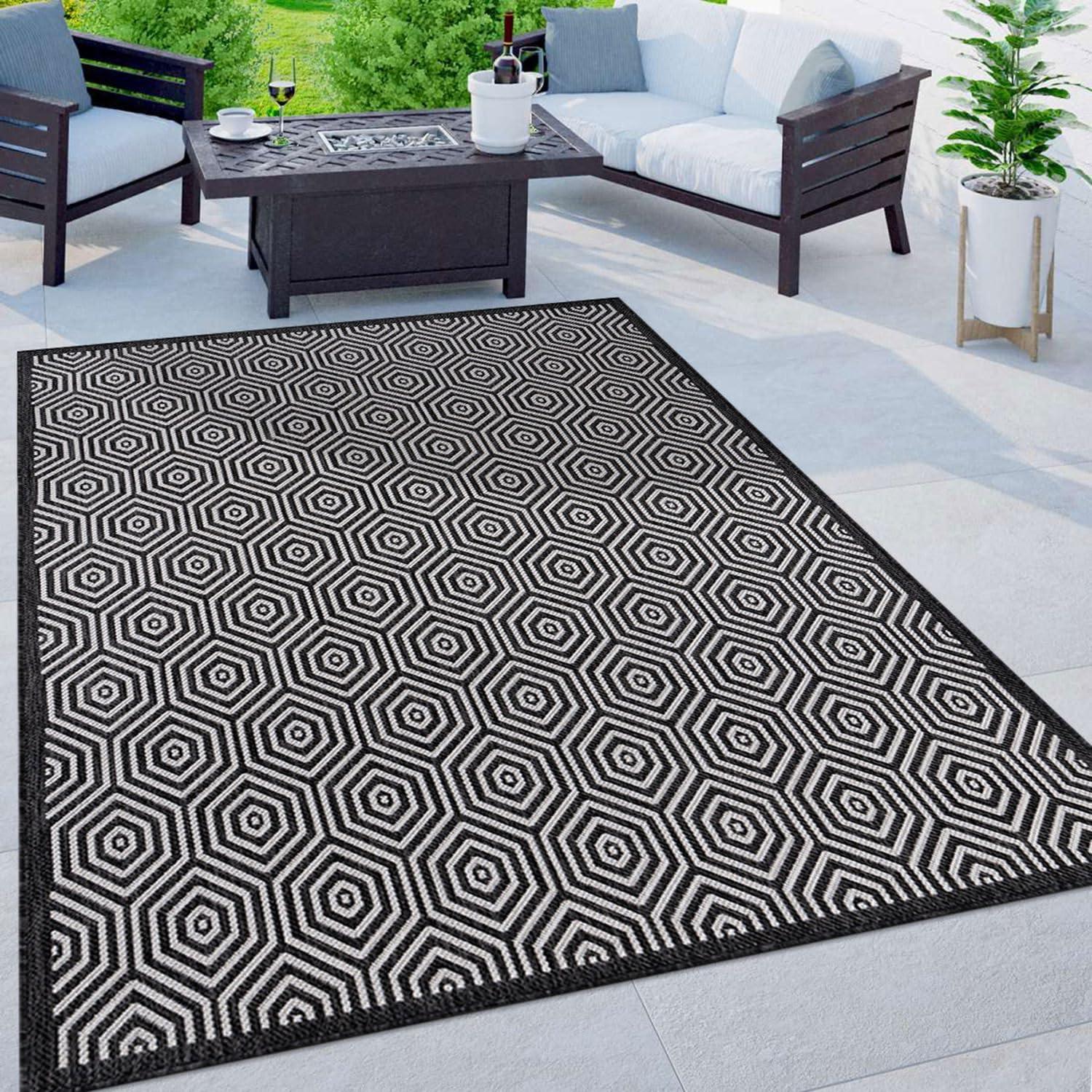 World Rug Gallery Modern Geometric Textured Flat Weave Indoor/Outdoor Area Rug - YELLOW 5' X 7'