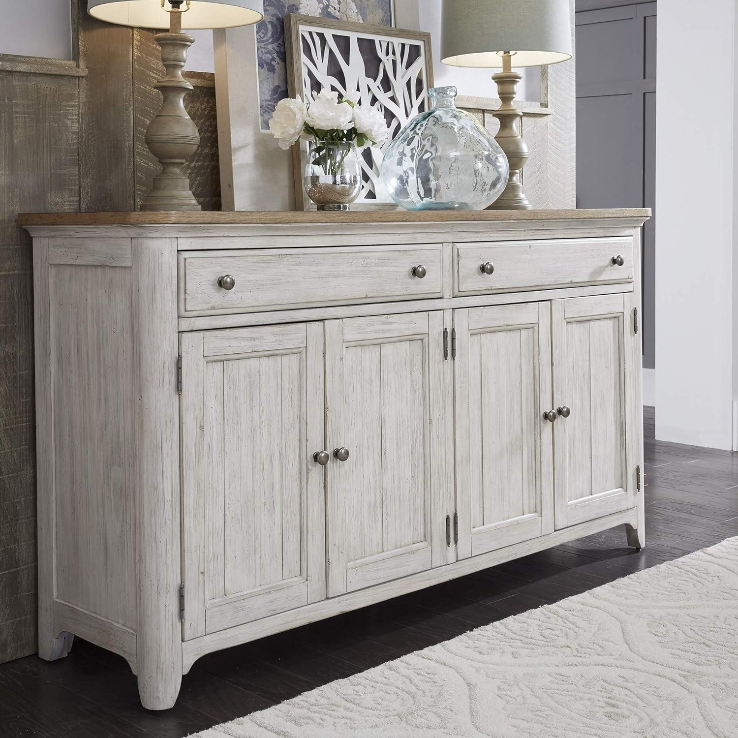 Harriett Transitional Antique White 68'' Pine Sideboard