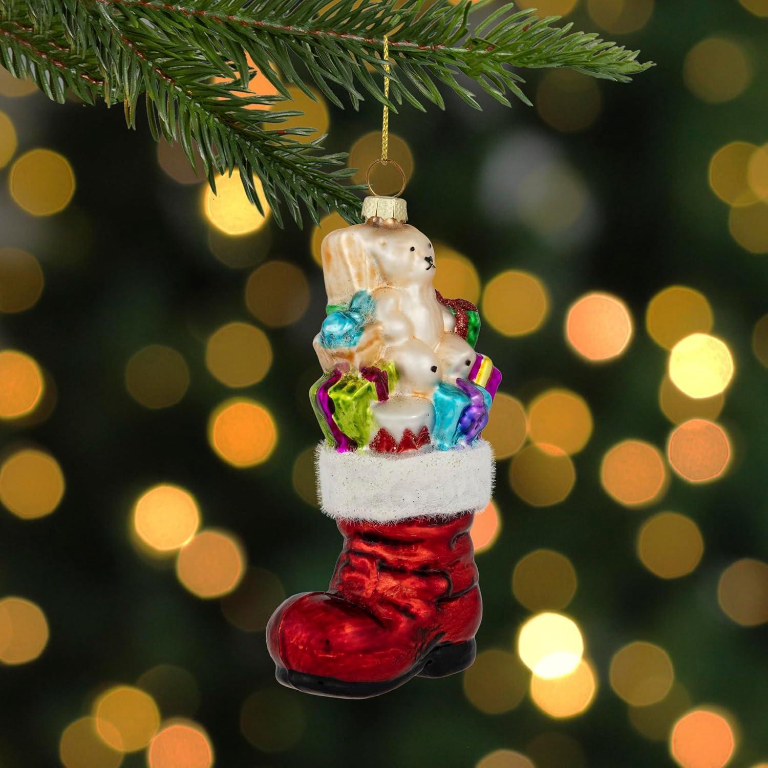 Northlight Seasonal 5" Shiny Red Present Filled Stocking Hanging Glass Christmas Ornament