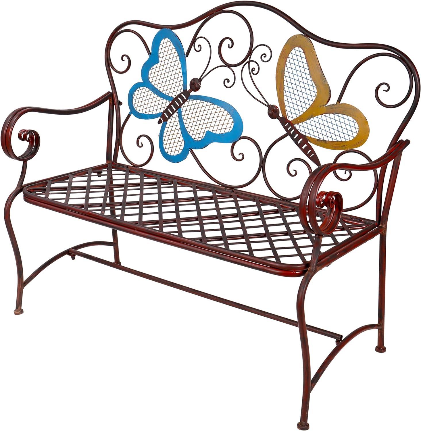 Rustic Bronze Iron Butterfly Garden Bench - 46" Length