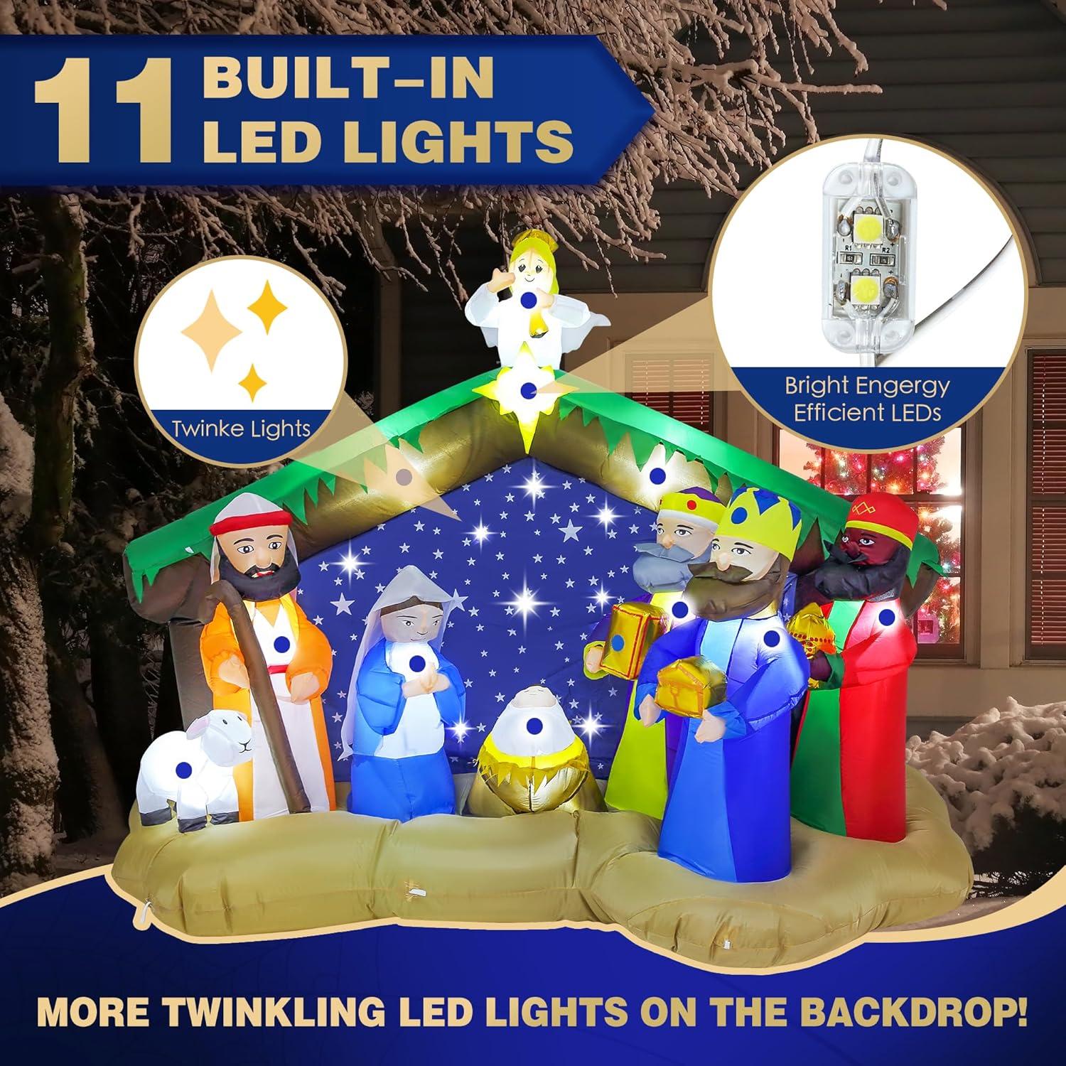 Joiedomi 8 FT Long Christmas Inflatables Nativity Scene, Christmas Blow Up Nativity Set with Build-in LEDs for Xmas Party Yard Outdoor Indoor Garden Lawn Décor