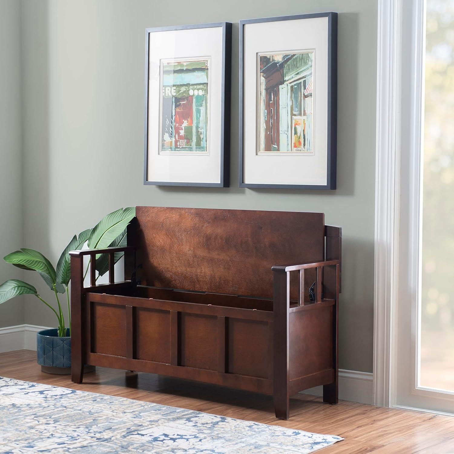 Cynthia Walnut Solid Wood Storage Bench with Slat Back