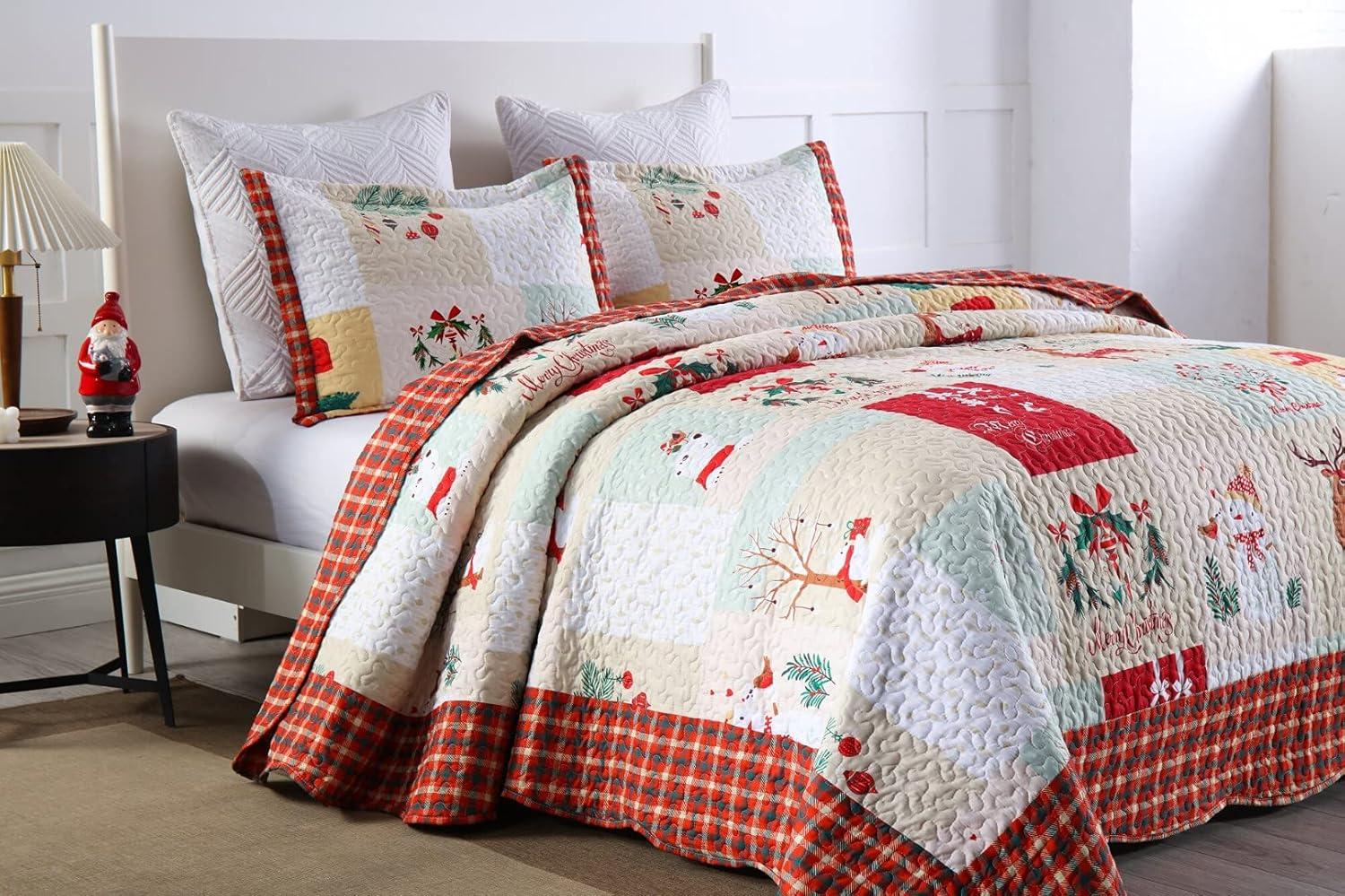 MarCielo Christmas Quilt Set Bedspread Set B022(Queen)