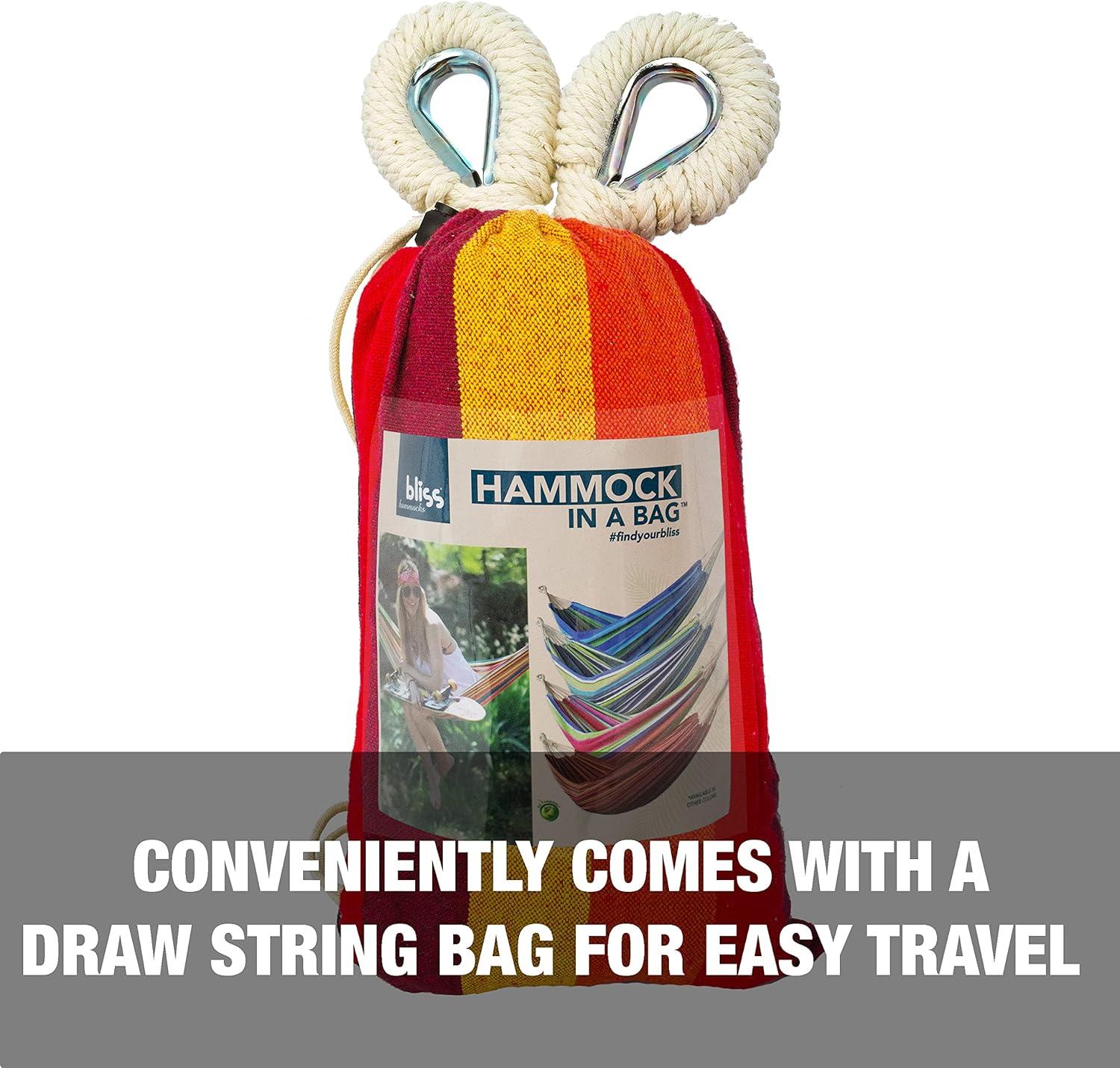 Bliss Hammocks Hammock in a Bag W/ Hanging Hardware, 40-in. Wide, 220 lb. Capacity, Tequila Sunrise Stripe