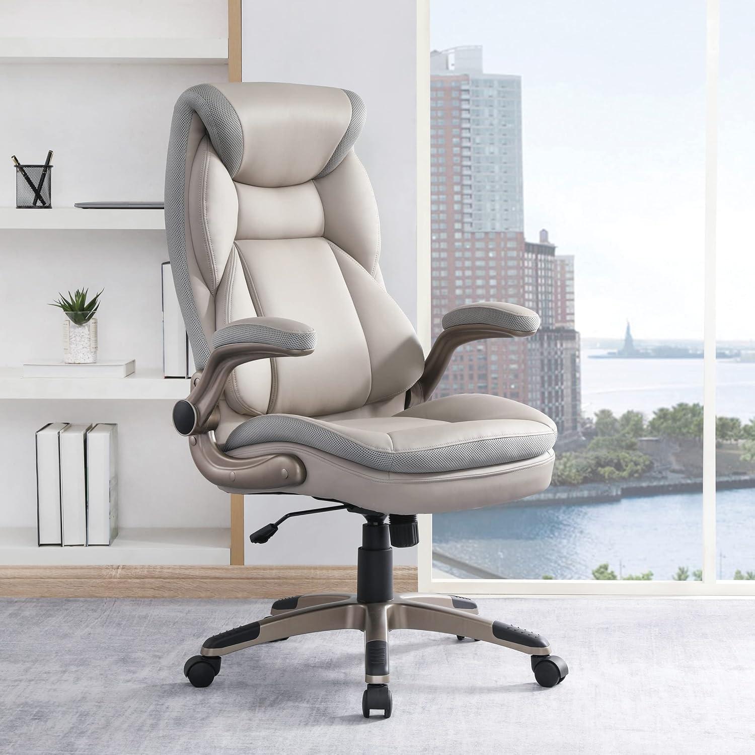 Taupe High Back Executive Swivel Chair with Adjustable Arms