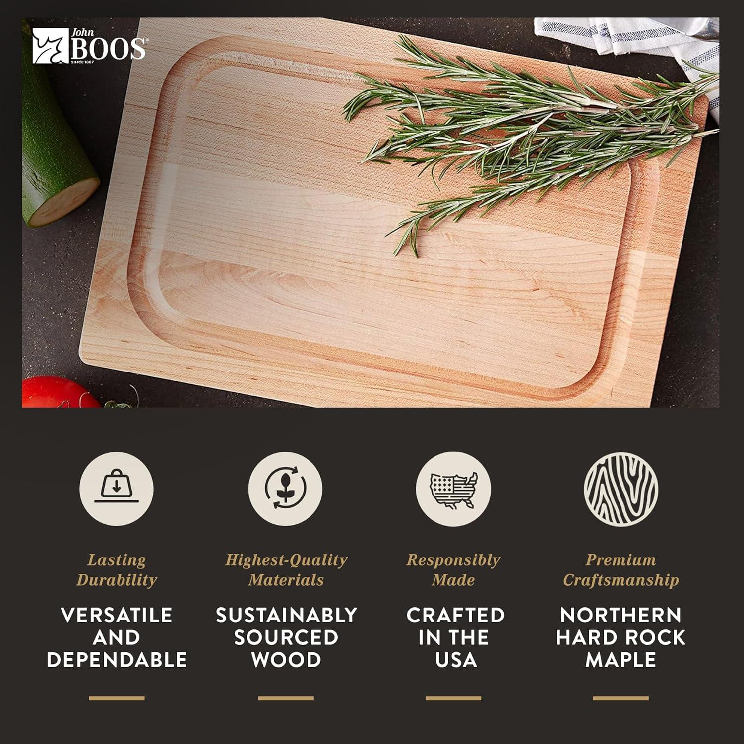 John Boos Small Chop-N-Slice Maple Wood Cutting Board for Kitchen, Reversible Edge Grain Square Butcher Boos Block