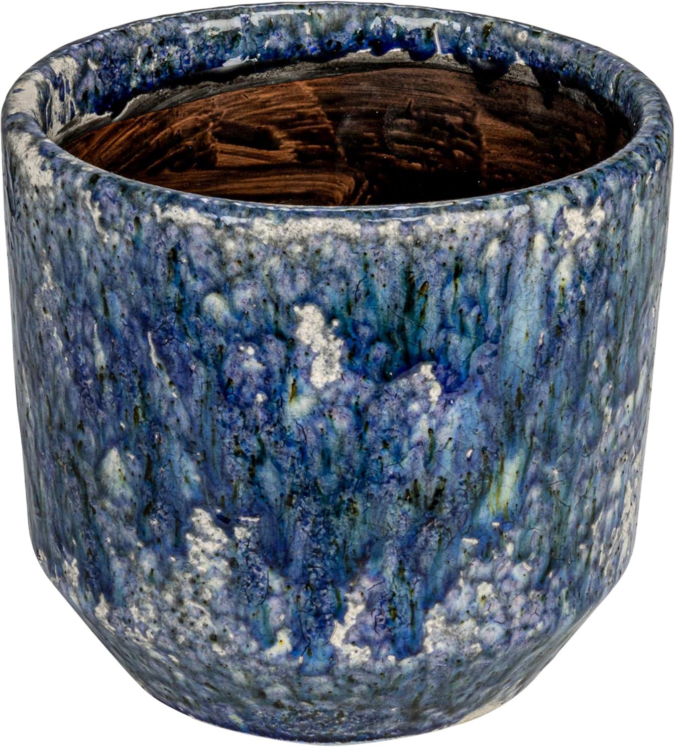 Bloomingville Large Decorative Terra-cotta Planter with Crackle Glaze, Blue
