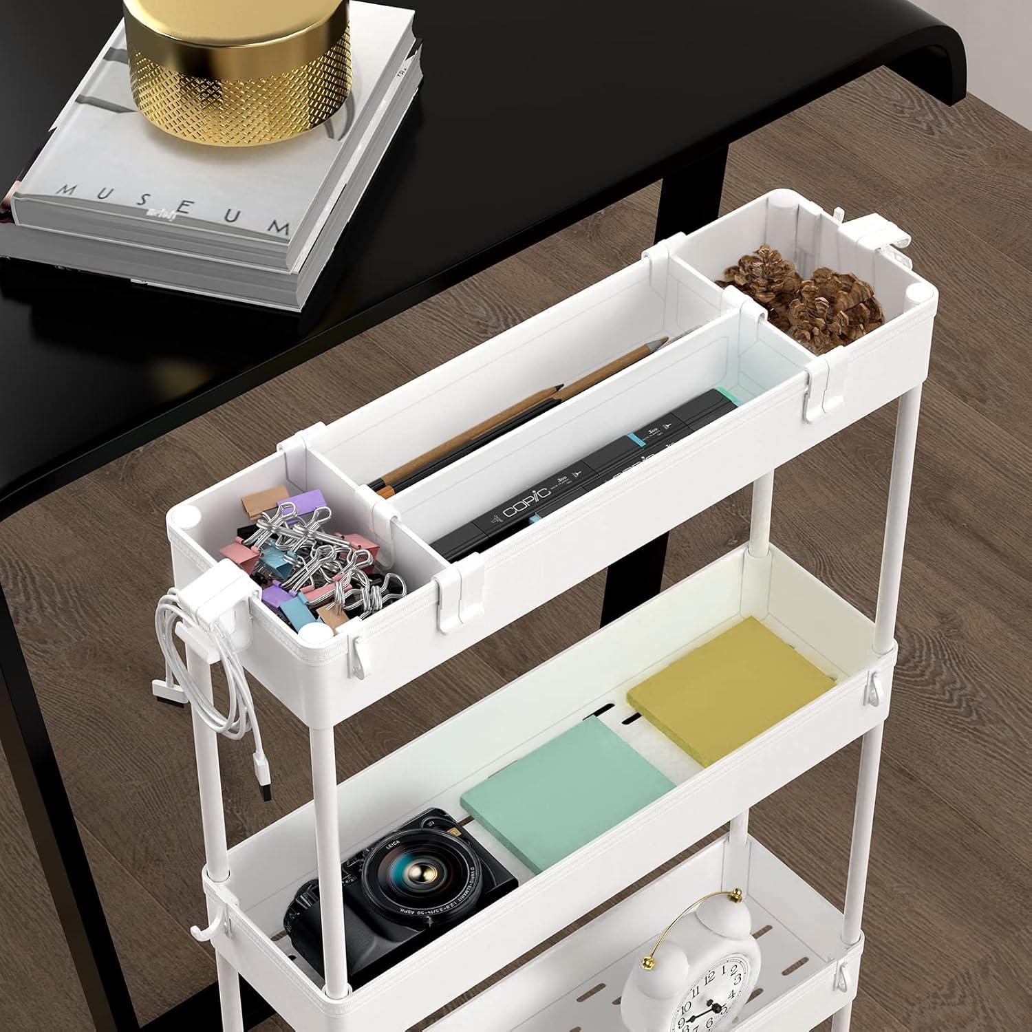 White 4-Tier Slim Plastic Rolling Storage Cart