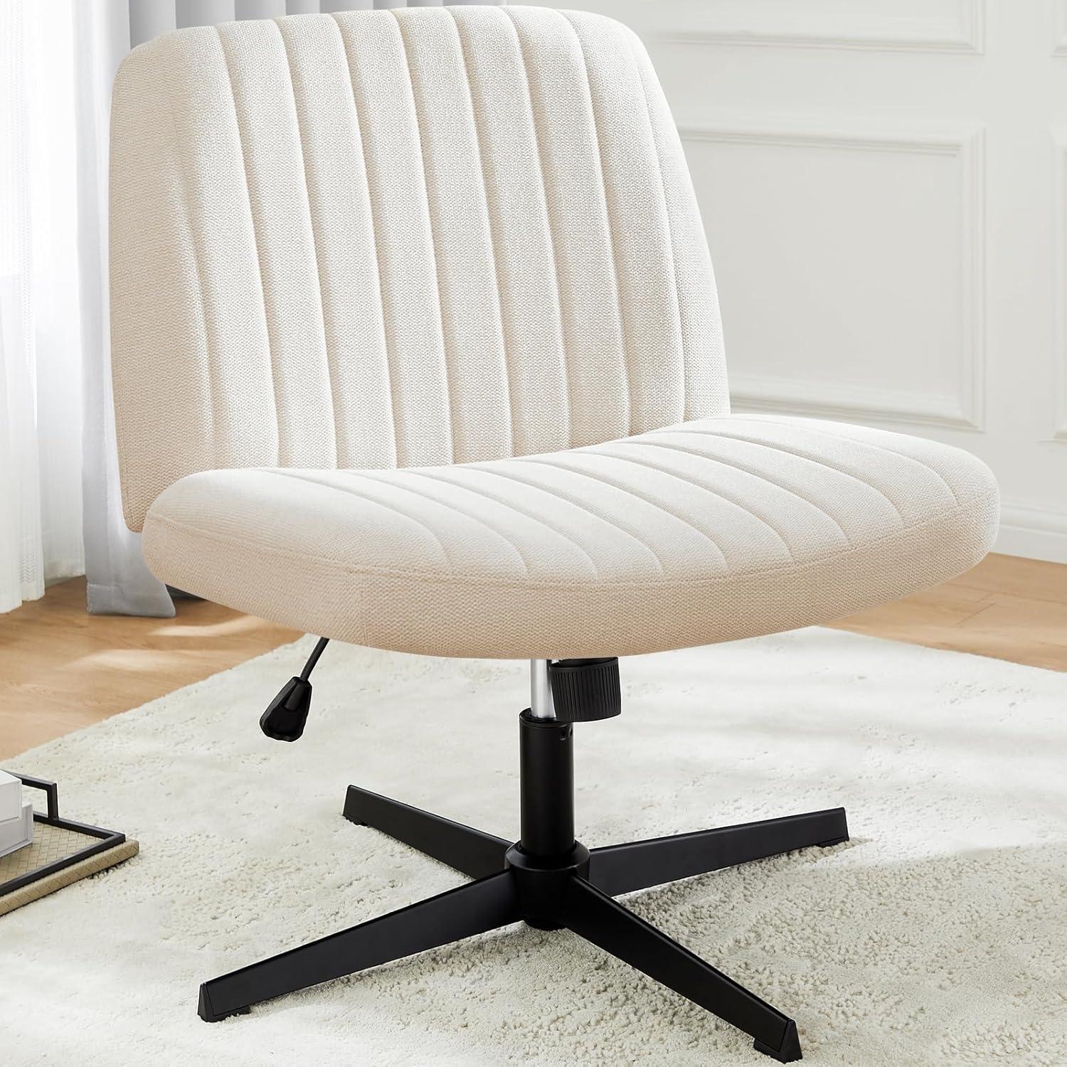 Criss Cross Chair with Wheels, Cross Legged Office Chair, Wide Comfort Desk Chair, Armless Computer Task Chair, Swivel Fabric Vanity Home Chair, Height Adjustable