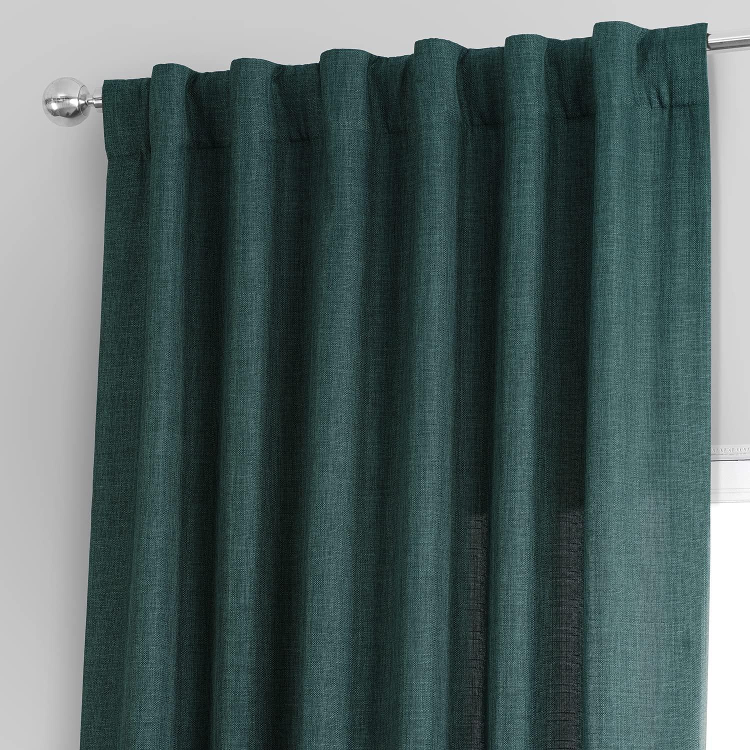 HPD Half Price Drapes Empire Green Italian Faux Linen Room Darkening Curtains with Rod Pocket - 1 Panel - Window Curtains for Living Room & Curtains for Bedroom, 50W X 108L