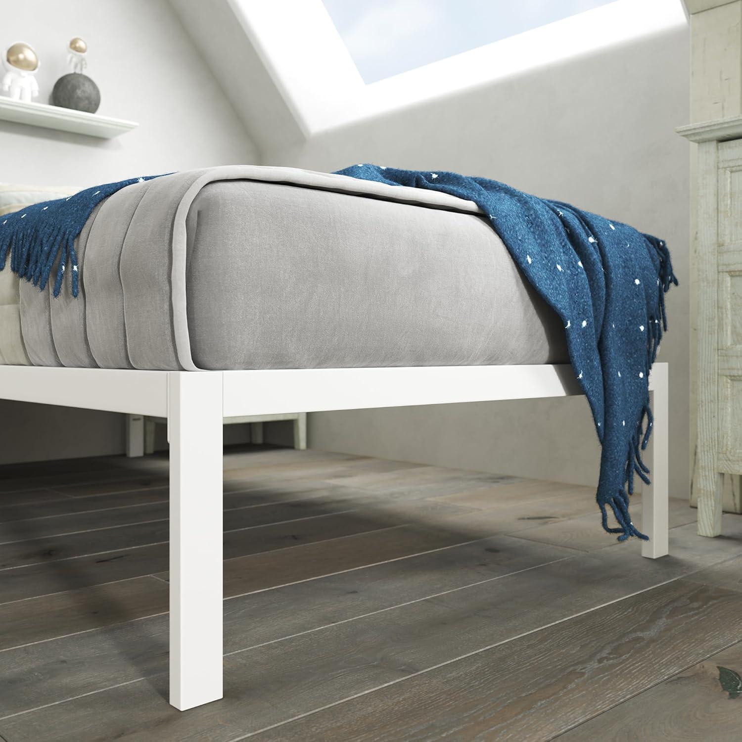 Twin Mia 14" Metal Platform Bed Frame White - Zinus: Steel Support, No Box Spring, Underbed Storage