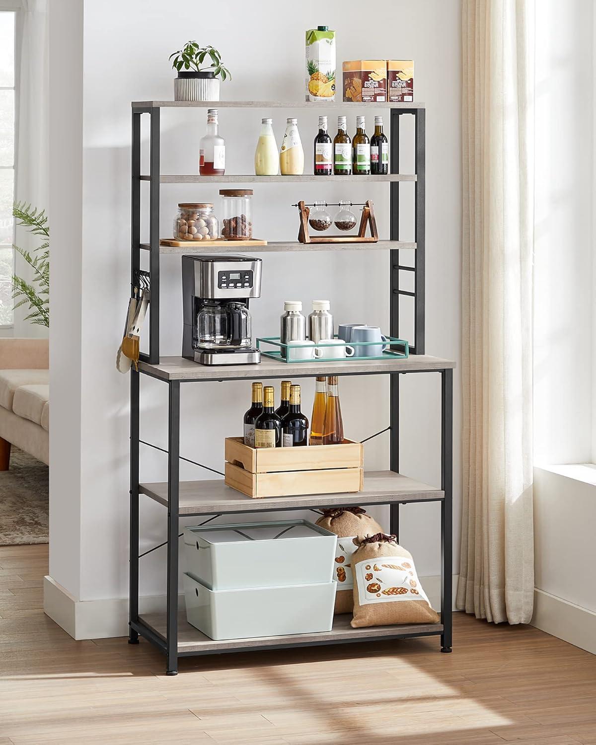 Greige and Black Adjustable 6-Tier Industrial Kitchen Rack