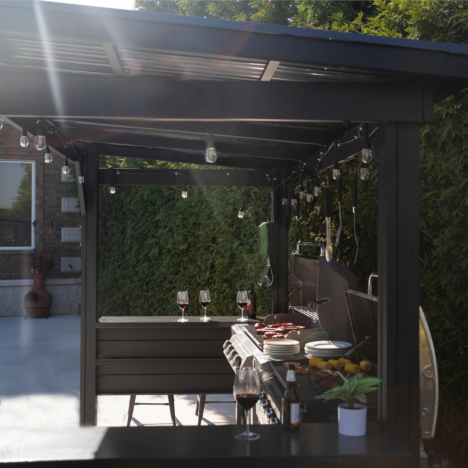 Rockport XL Black Steel Grill Gazebo with Galvanized Countertops