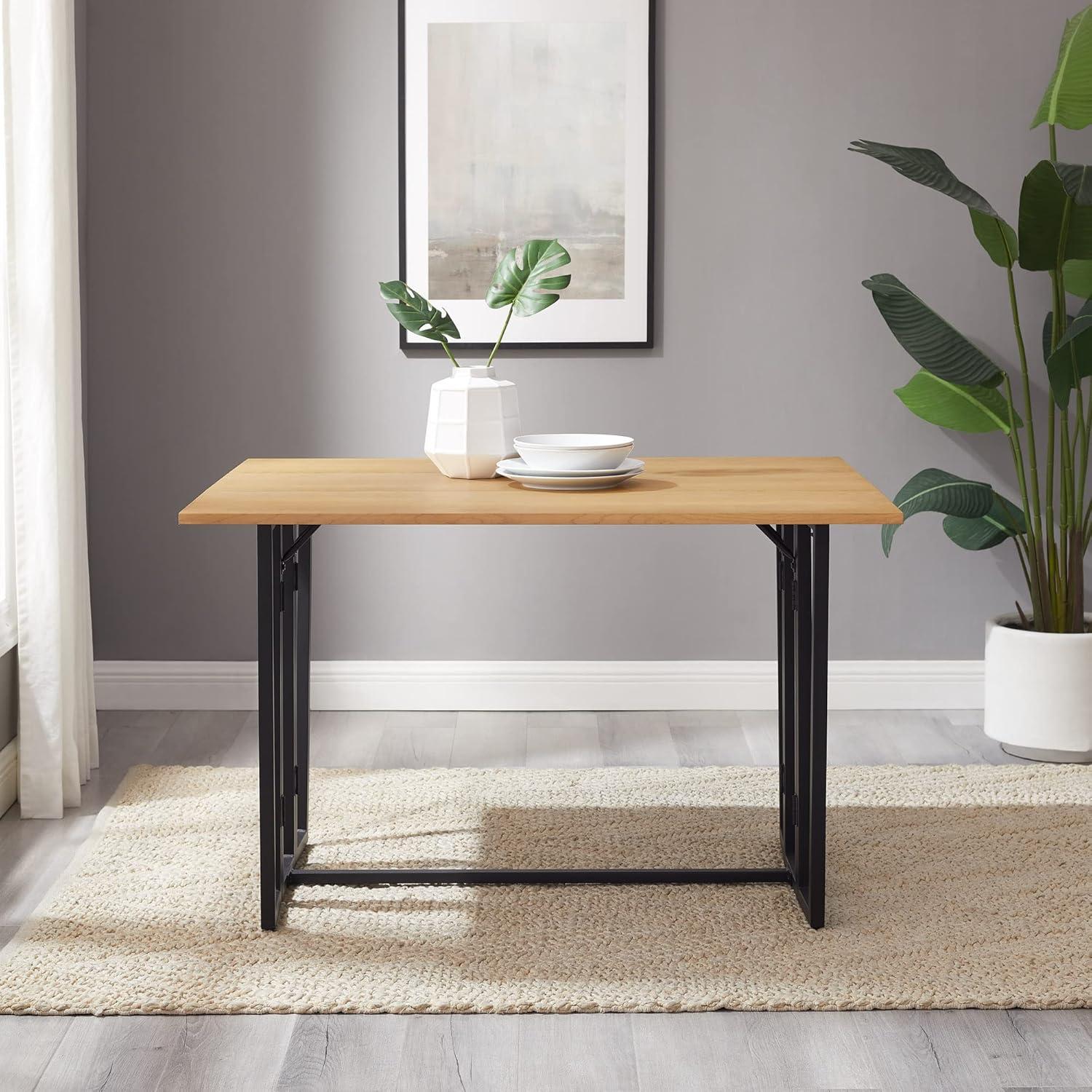 Pemberly Row 47" Modern Drop-Leaf Wood Dining Table - Light Ash / Black