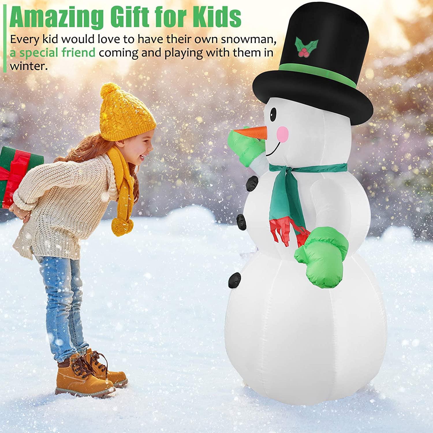 7-Foot Bright White LED Inflatable Snowman with Black Hat