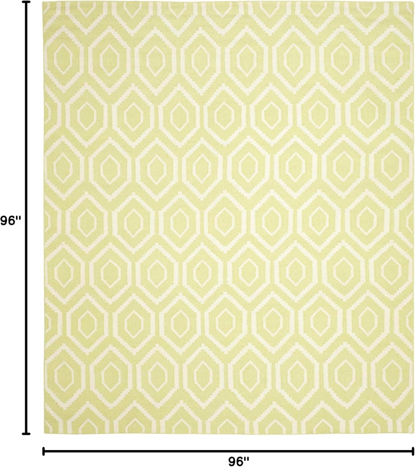 SAFAVIEH Dhurries Collection Area Rug - 8' Square, Green & Ivory, Handmade Flat Weave Wool, Ideal for High Traffic Areas in Living Room, Bedroom (DHU556A)