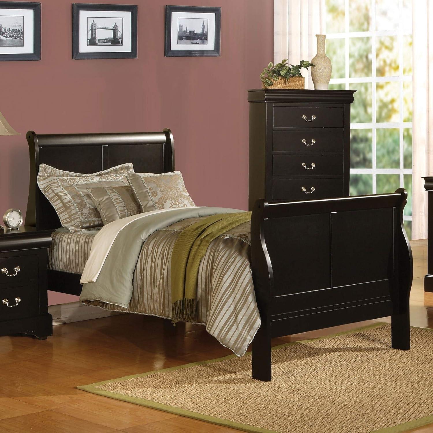 Louis Philippe III Traditional Black Pine Full Sleigh Bed with Headboard