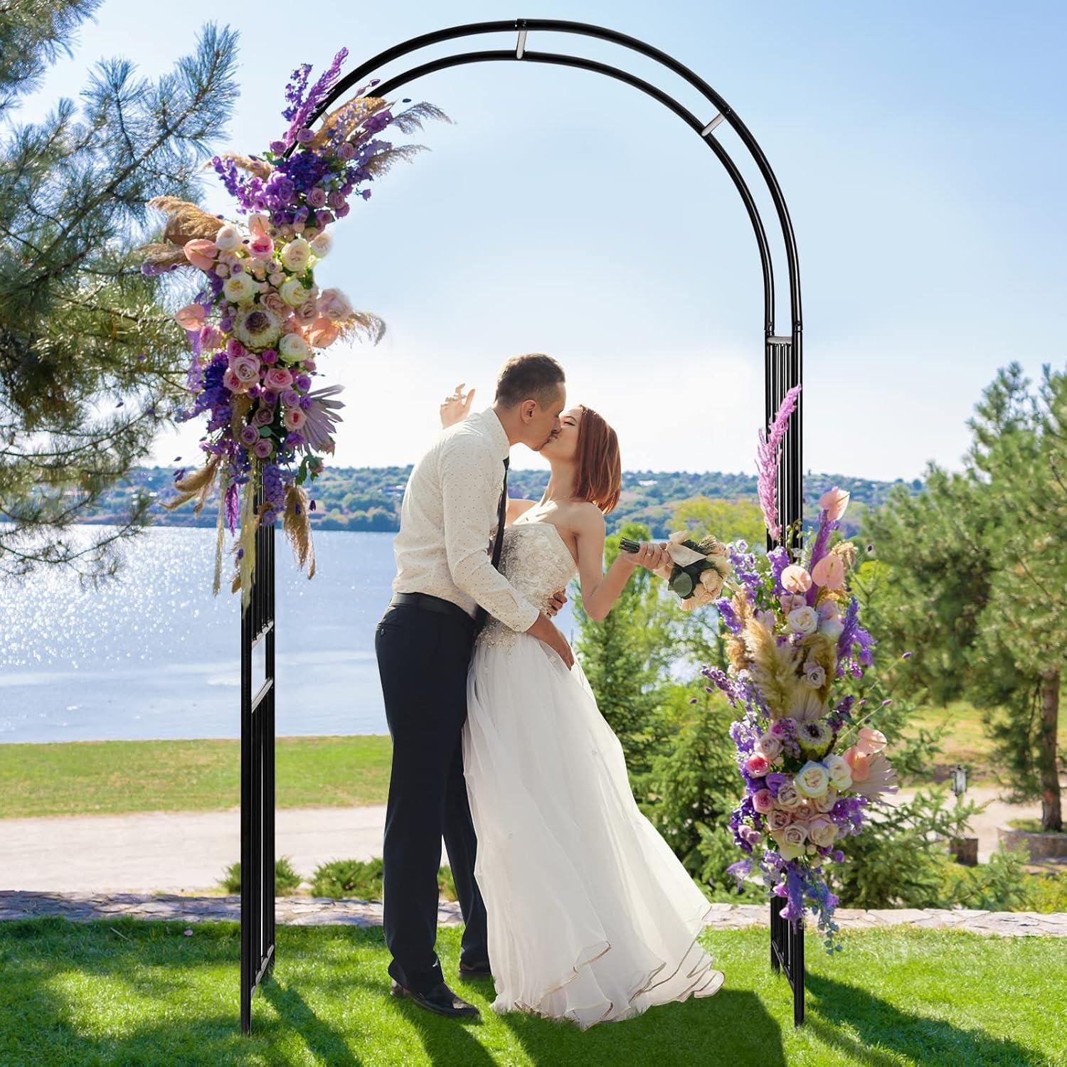 Gymax 7.2Ft Garden Arch Steel Arbor Wedding Garden Decoration Climbing Plants w/Stakes